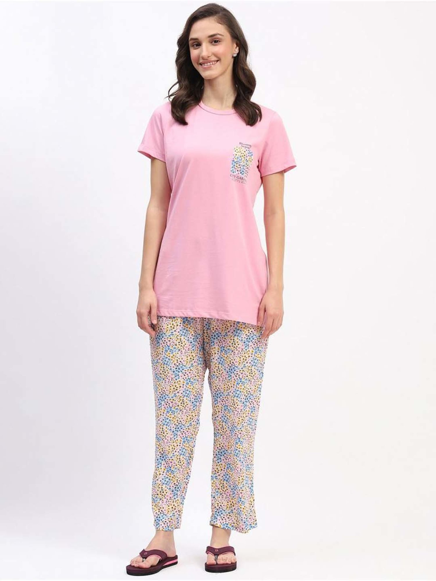 MADAME M Secret Pink Printed T-Shirt Pyjamas Set