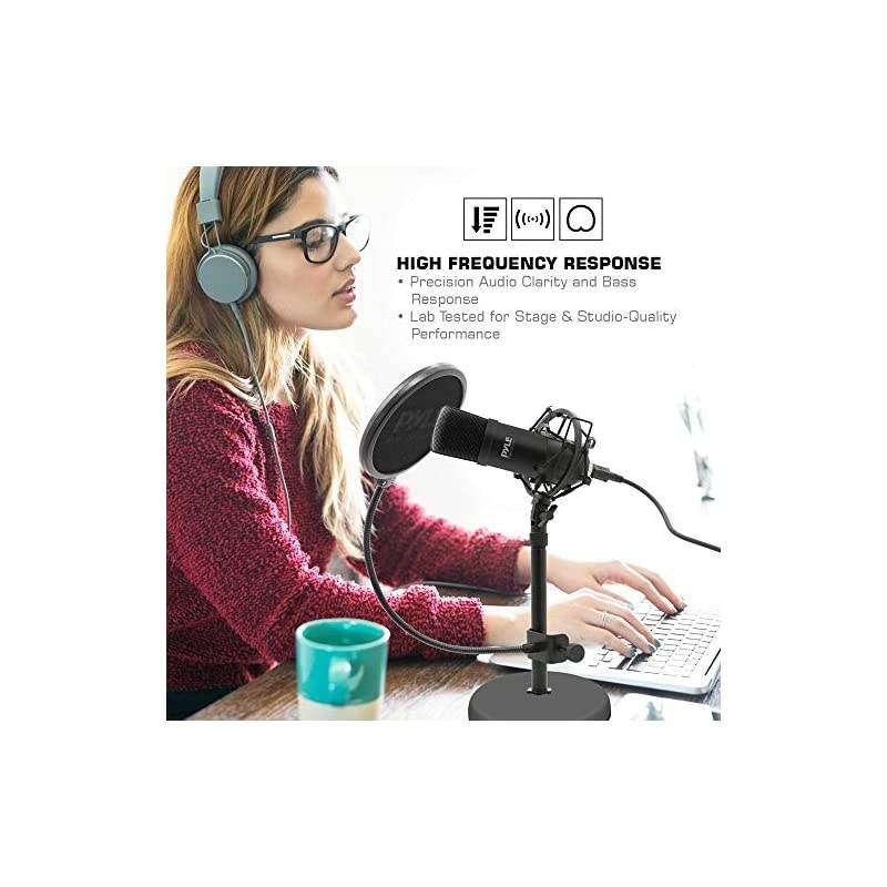 USB Microphone Podcast Recording Kit - Audio Cardioid Condenser Mic w/ Desktop Stand and Pop Filter - For Gaming PS4, Streaming, Podcasting, Studio, Youtube, Works w/ Windows Mac PC -  PDMIKT100