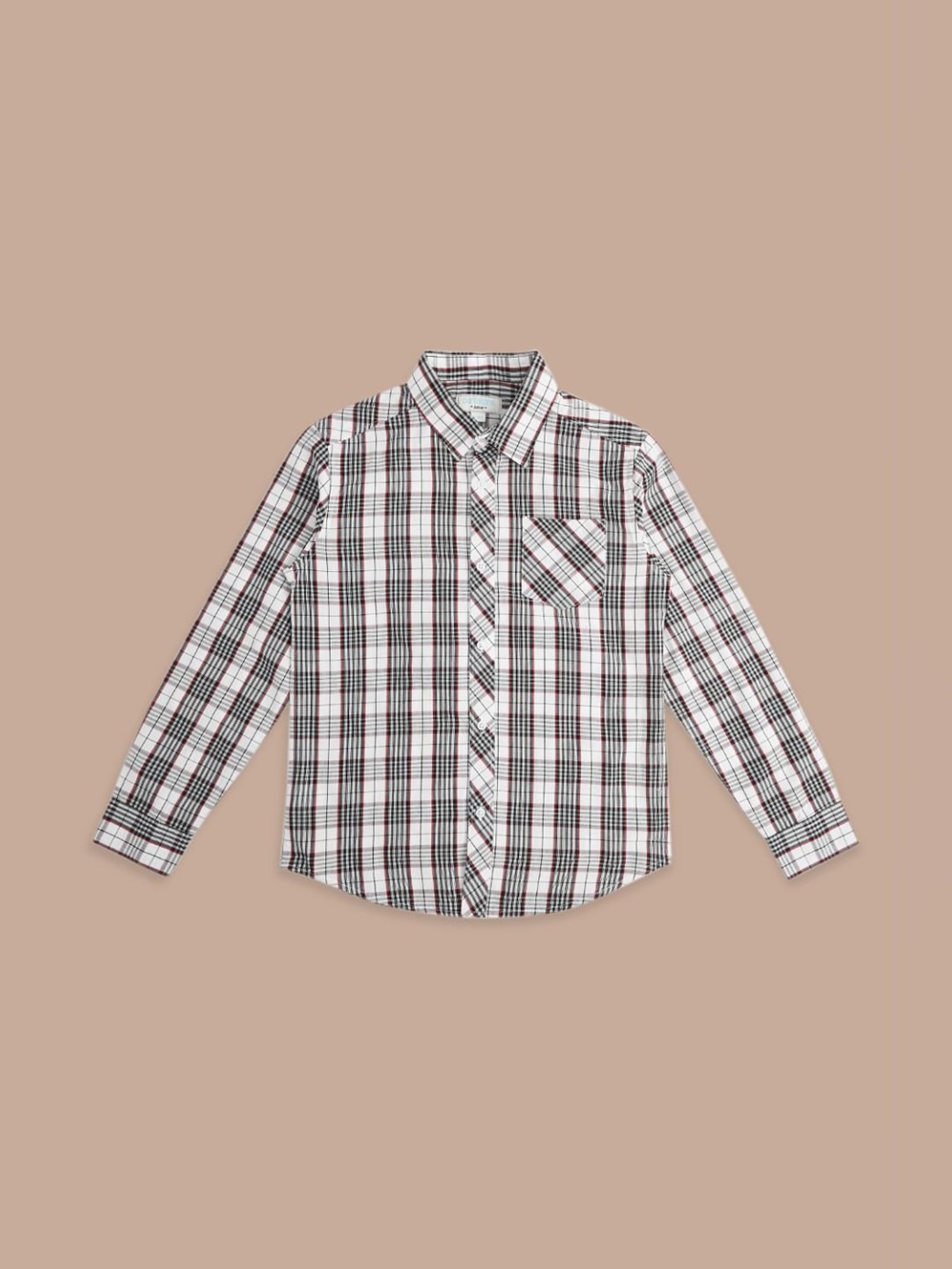 Pantaloons Junior White & Black Cotton Chequered Full Sleeves Shirt