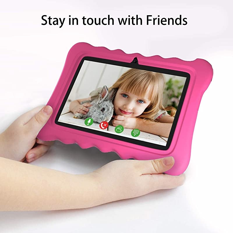 Tablet 7 inch Android 9.0 Pie (GMS Certified), 2GB+16GB Storage, WiFi Android Tablets for Kids, 1080p Full IPS HD Display, Dual Camera, Google Play, Kid-Proof Case, Parental Control, Pink