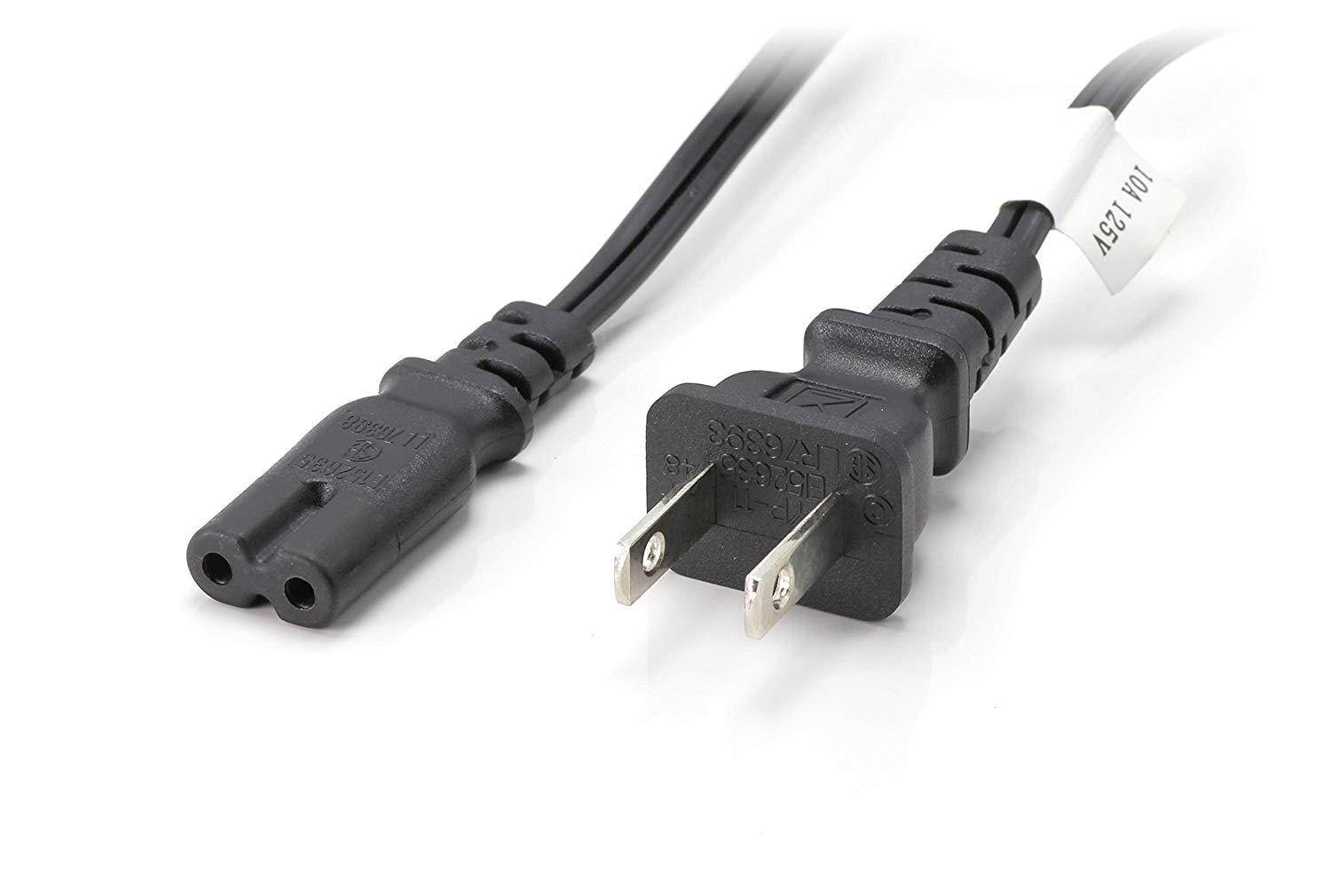 Premium 2 Slot Power Cord Super-Duty Two Pack Contains Both Polarized (Squared End) and Non-Polarized (Figure 8 End) Power Cable (NEMA 1-15P to C7 C8) UL Listed - 18 AWG, 10 Amps, 125 Volts (6 Foot)
