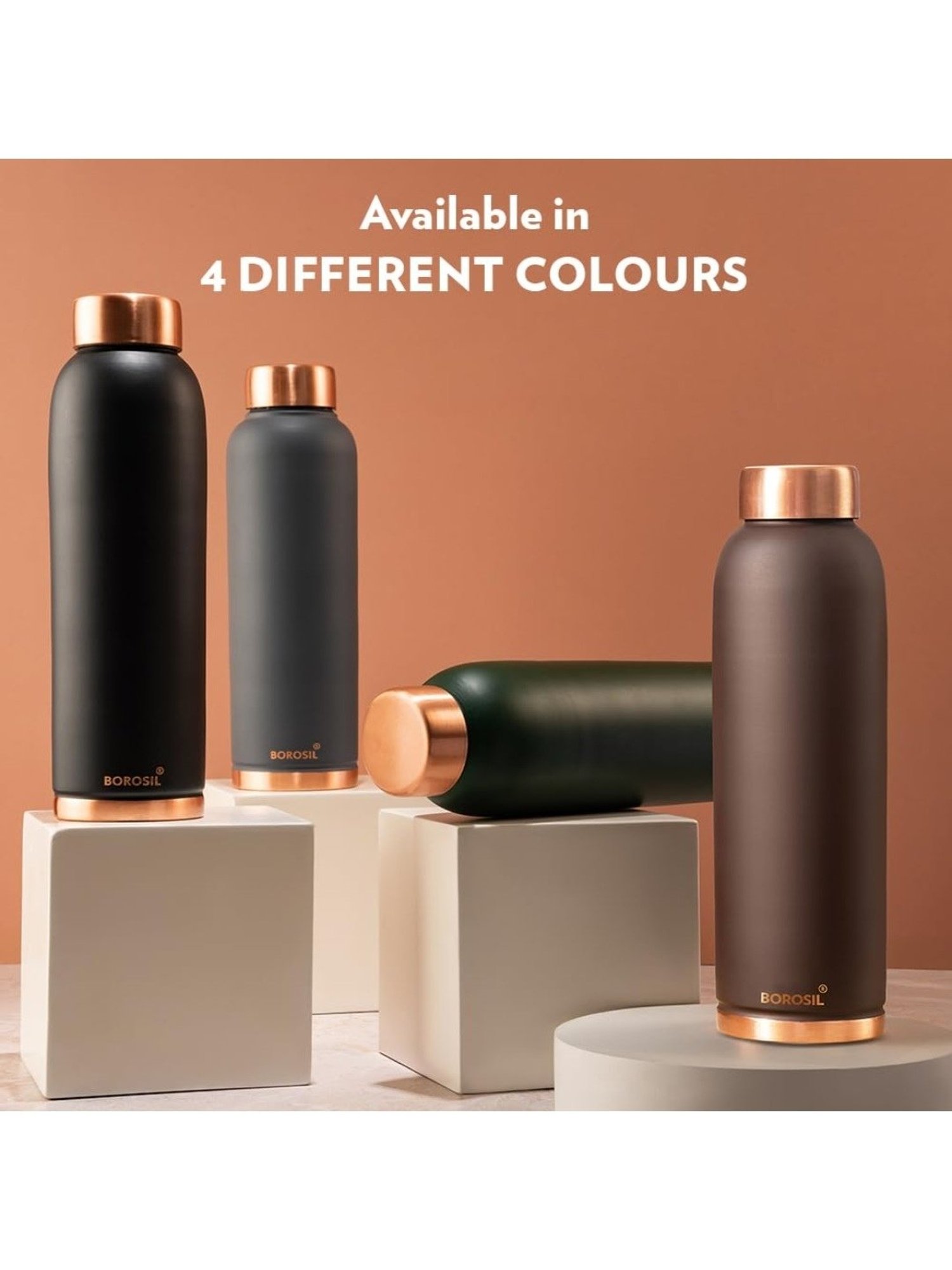 Borosil Grey Copper Bottle With Double Wall Vacuum (1 L)