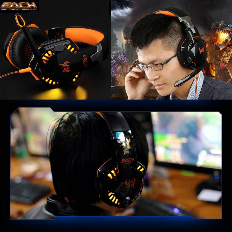 KOTION EACH G2000 Top Quality 50mm Drivers Wired Gaming Headphones with Mic for PC Computer Headset Earphone Stereo Bass LED Light & Noise Isolation-Red