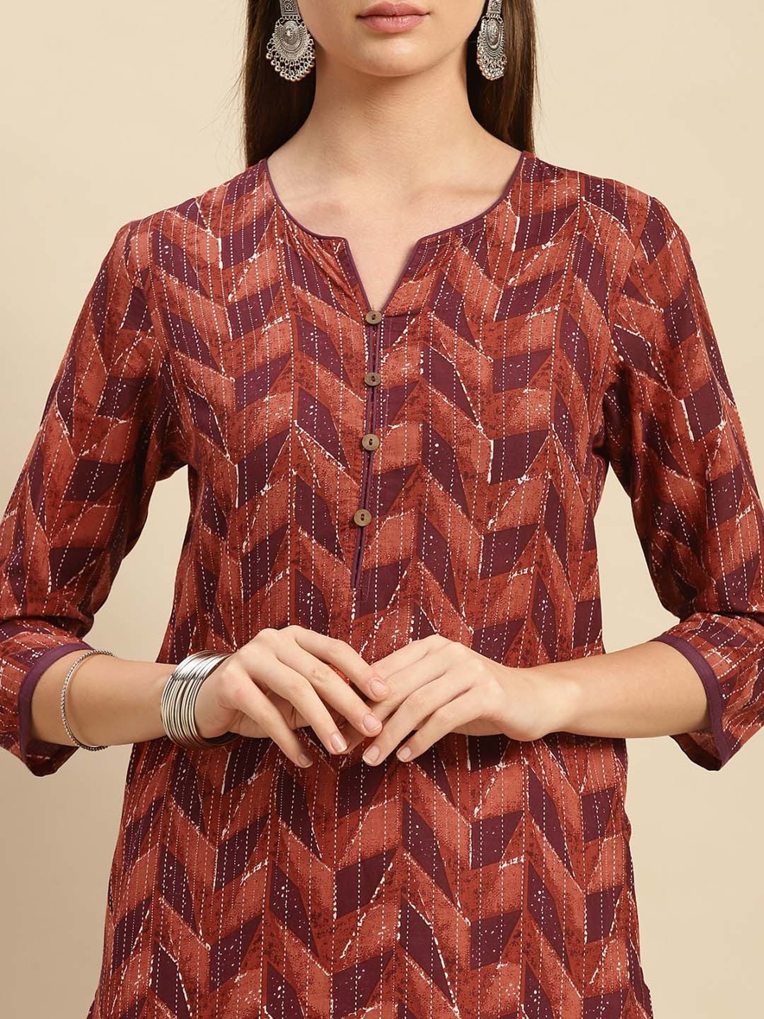 Rangita Pink & Brown Cotton Printed Straight Kurta - Pack Of 2