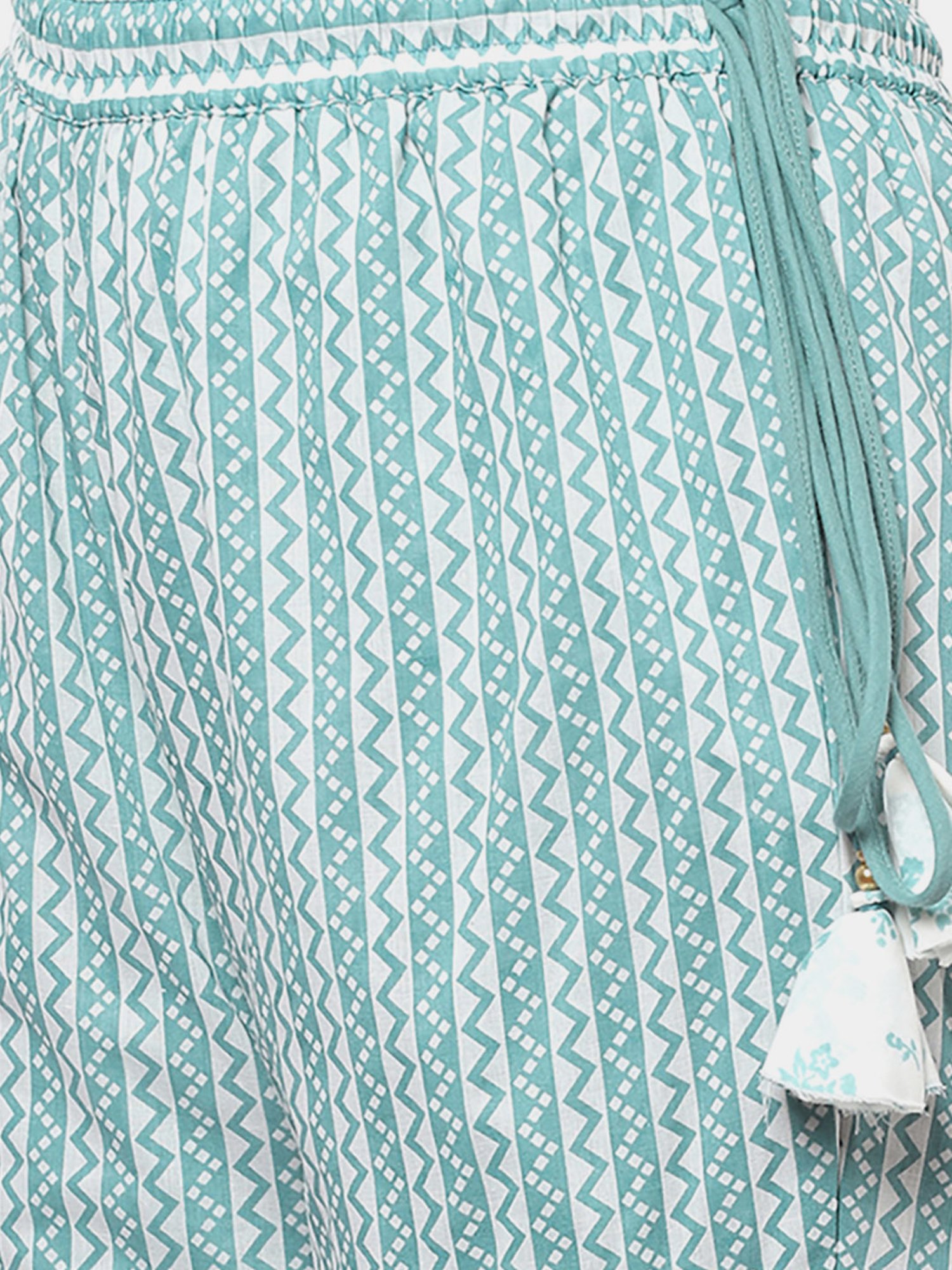 Biba Green Cotton Printed Kurti Sharara Set With Dupatta