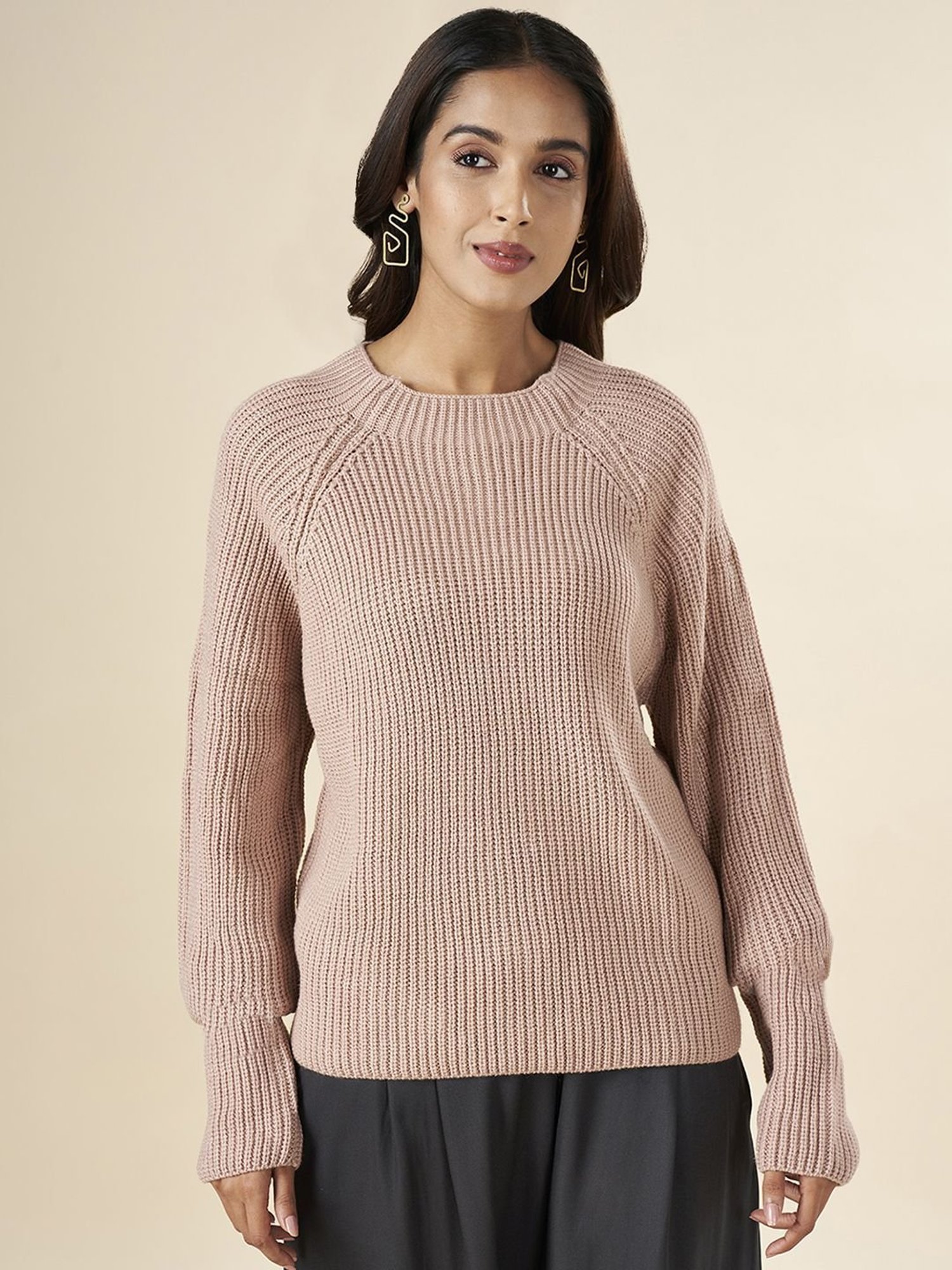 Akkriti by Pantaloons Pink Regular Fit Sweater