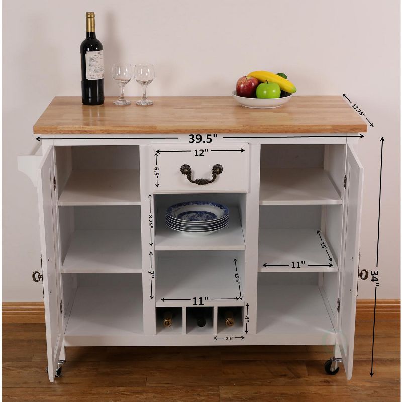 Basicwise Large Wooden Kitchen Cart & Island Trolley with Heavy Duty Rolling Casters
