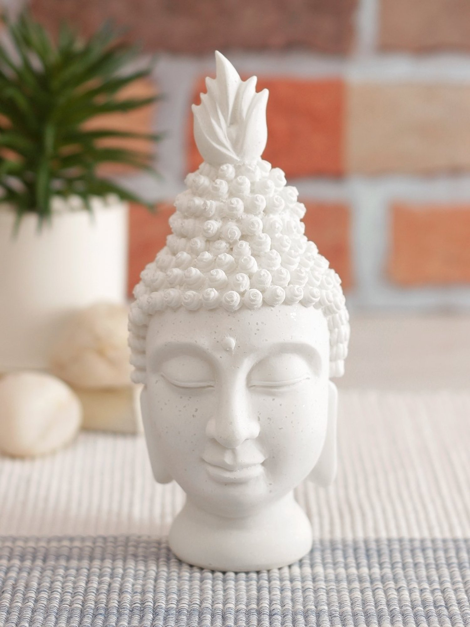 Tayhaa White Polyresin Buddha Head Showpiece - Set of 1