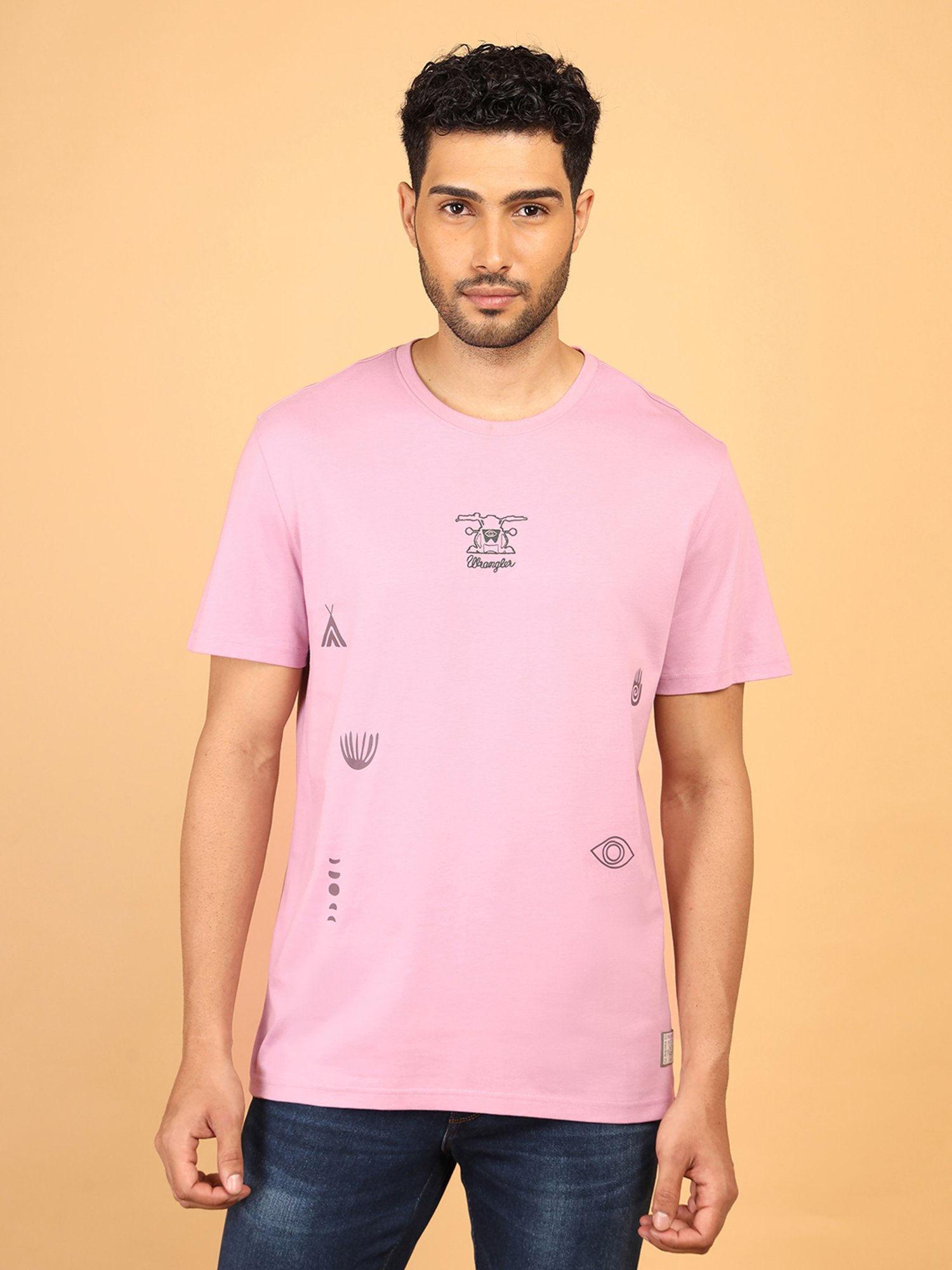 Wrangler Pink Relaxed Fit Printed Cotton Crew T-Shirt