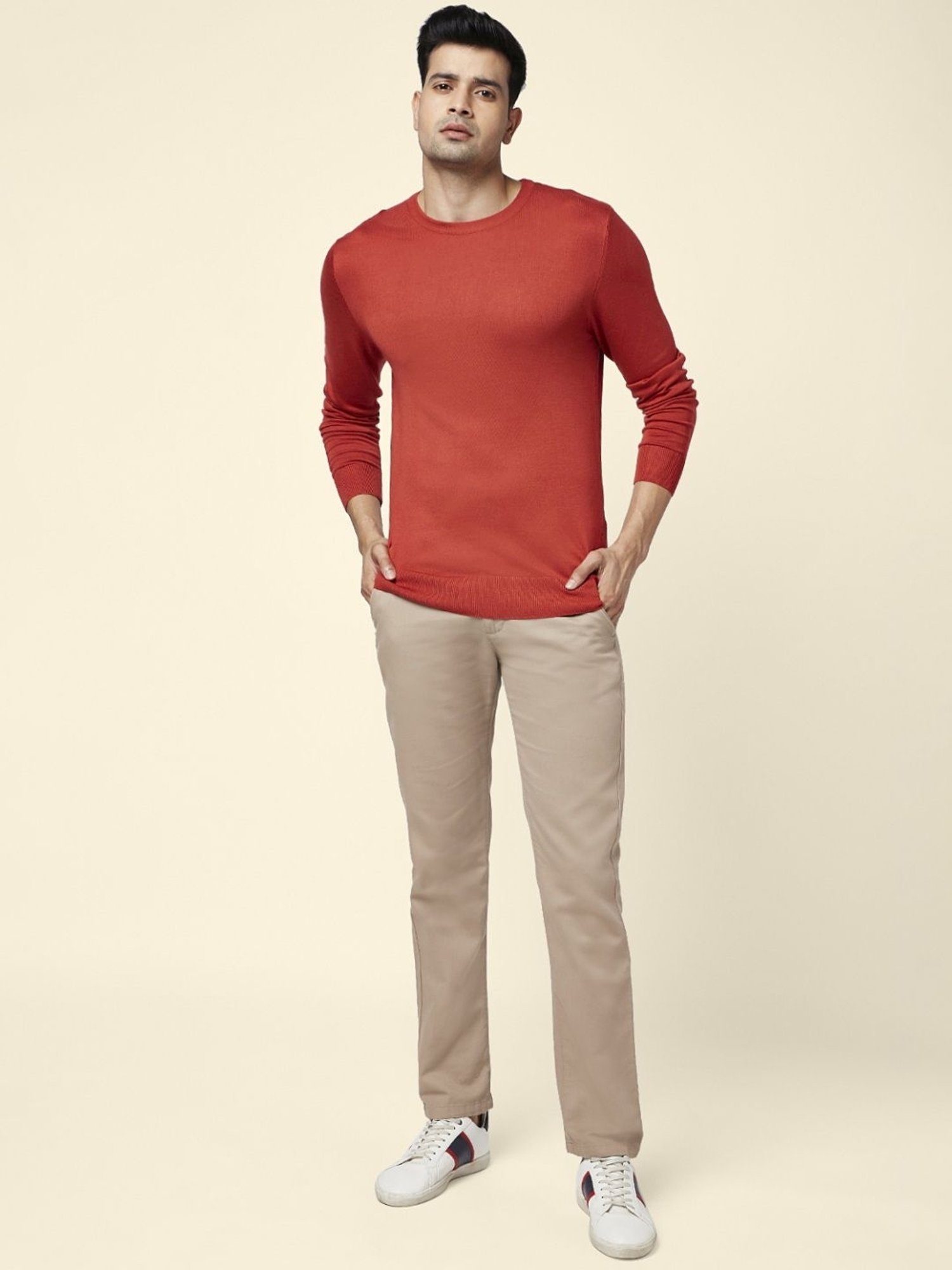 Byford By Pantaloons Coral Red Regular Fit Sweaters