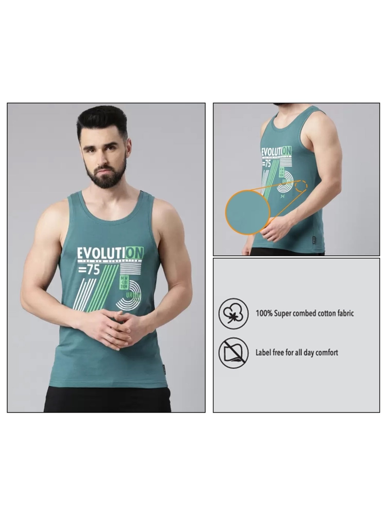 Force NXT Multicolored Cotton Regular Fit Printed Vest - Pack Of 3