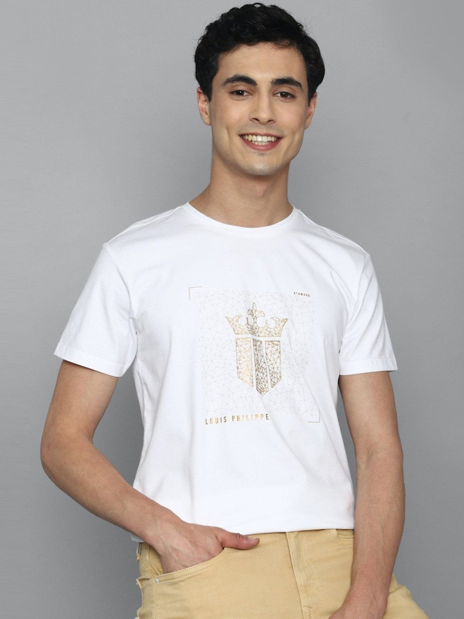 Louis Philippe Sport White Cotton Slim Fit Printed T-Shirt