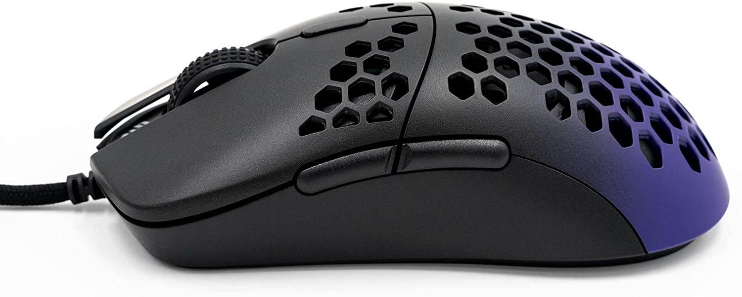 Gwolves Hati HTM Ultra Lightweight Honeycomb Design Wired Gaming Mouse 3360 Sensor - PTFE Skates - 6 Buttons - Only 61G (Black/Purple)