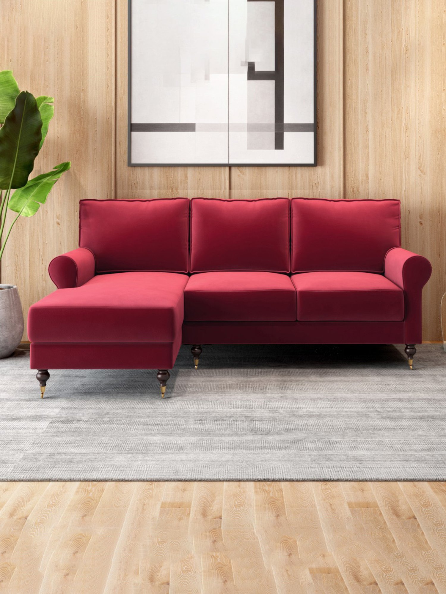 Durian Ruse X Odyssey Edit Modern Ruby Red Fabric L Shaped Sofa