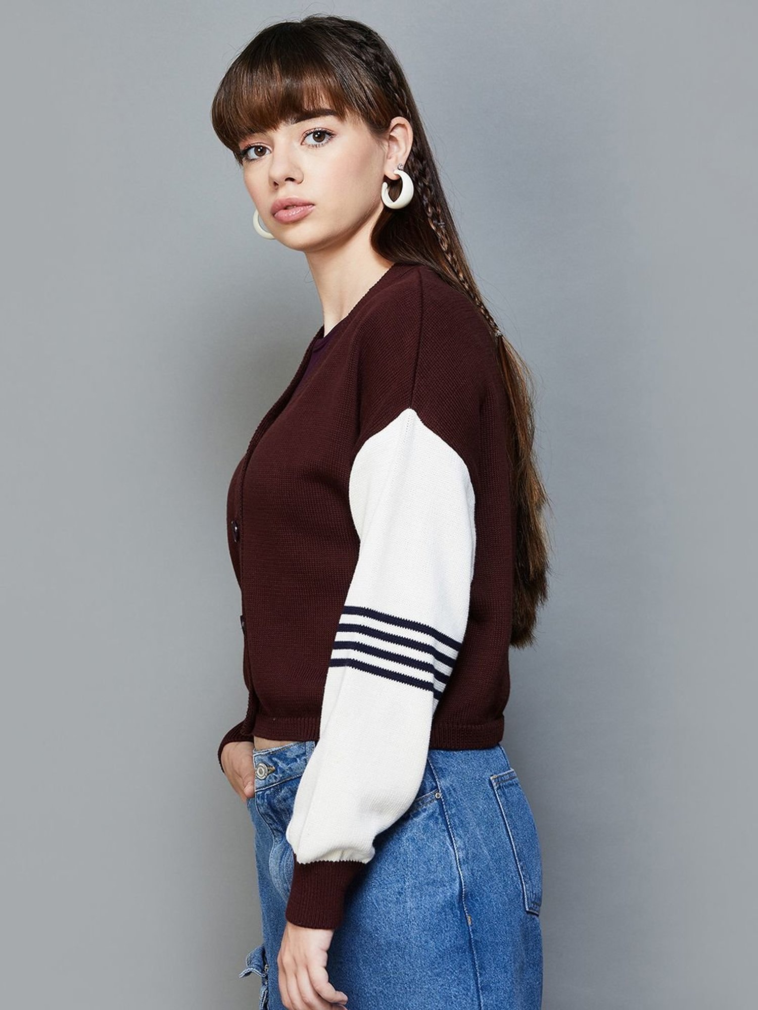 Ginger by Lifestyle Brown & White Color-Block Cardigan