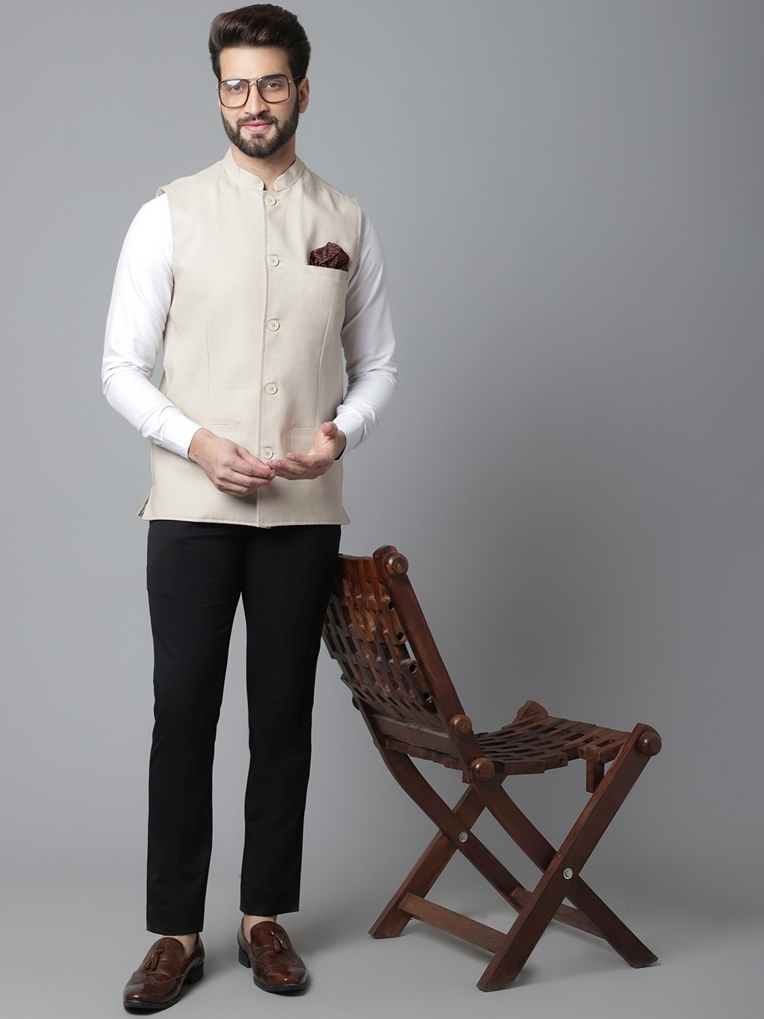 Even Cream Regular Fit Nehru Jacket