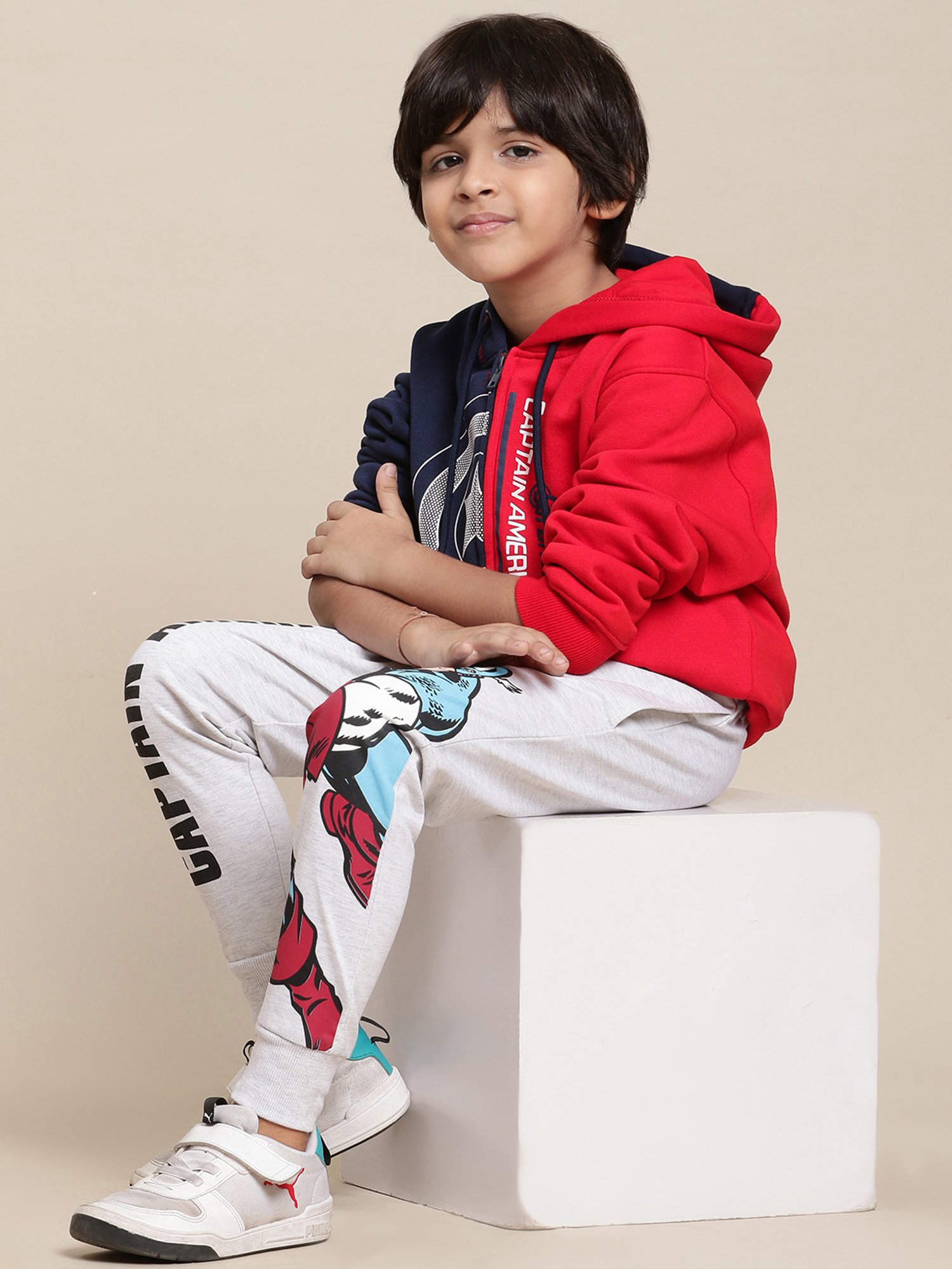 Kidsville Captain America Printed Grey Joggers For Boys