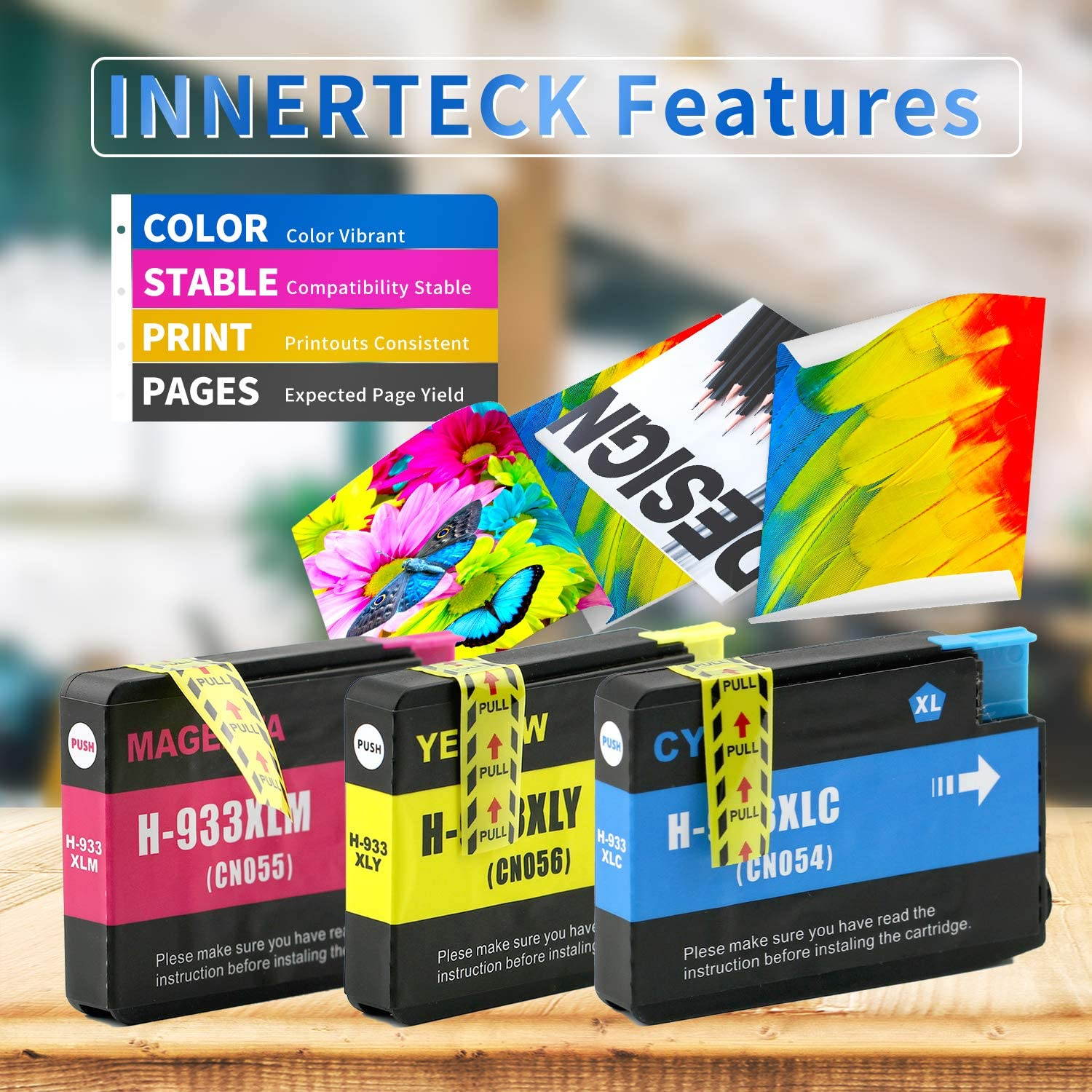 InnerTeck 933 XL Color Ink Cartridges Replacement for HP 933XL 933 XL Ink Cartridges (1 Cyan 1 Magenta 1 Yellow),Work with Officejet 6100 6600 6700 7510 7612 7610 7110 7512 Printers
