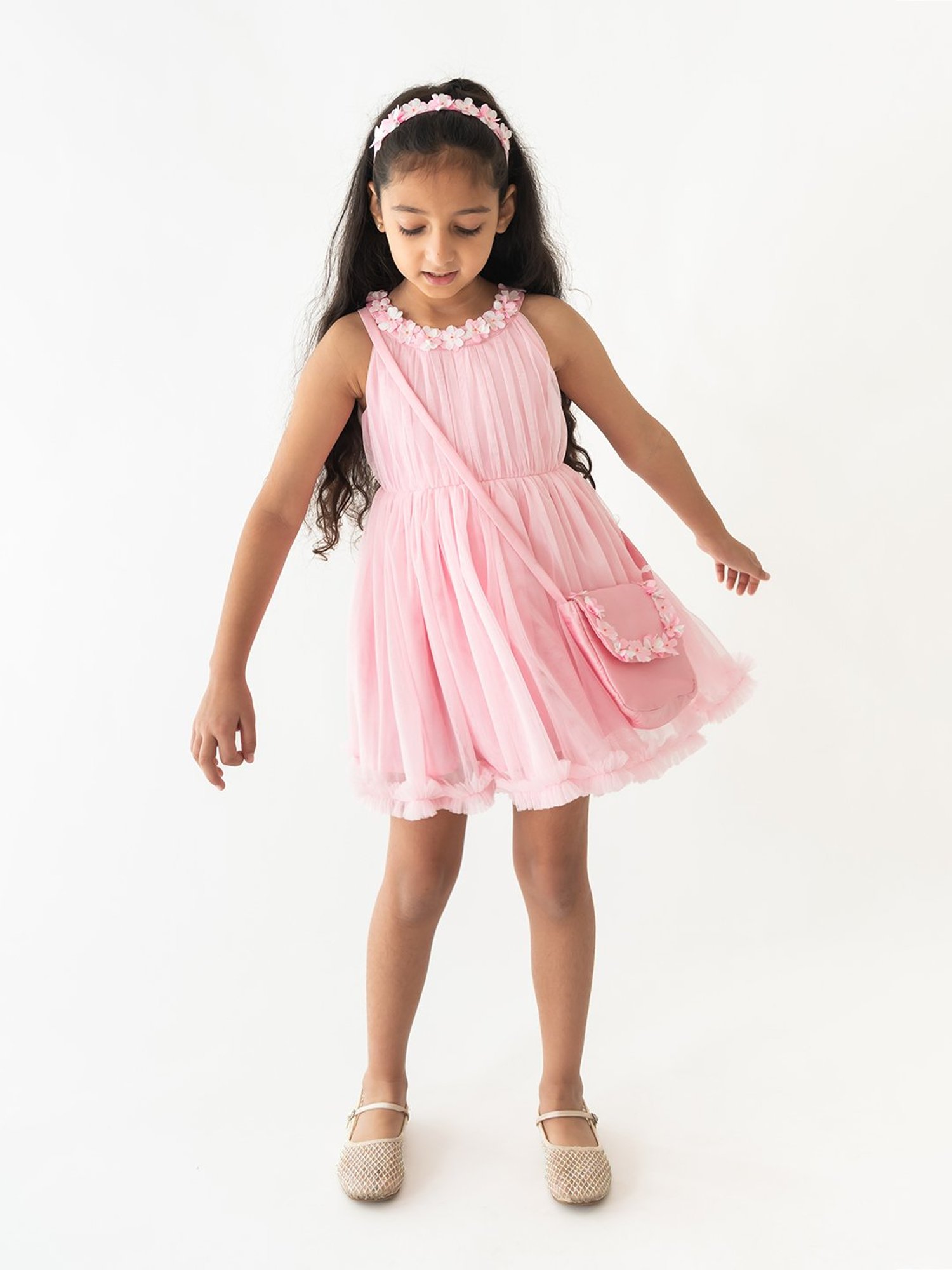 A Little Fable Kids Pink Solid Dress