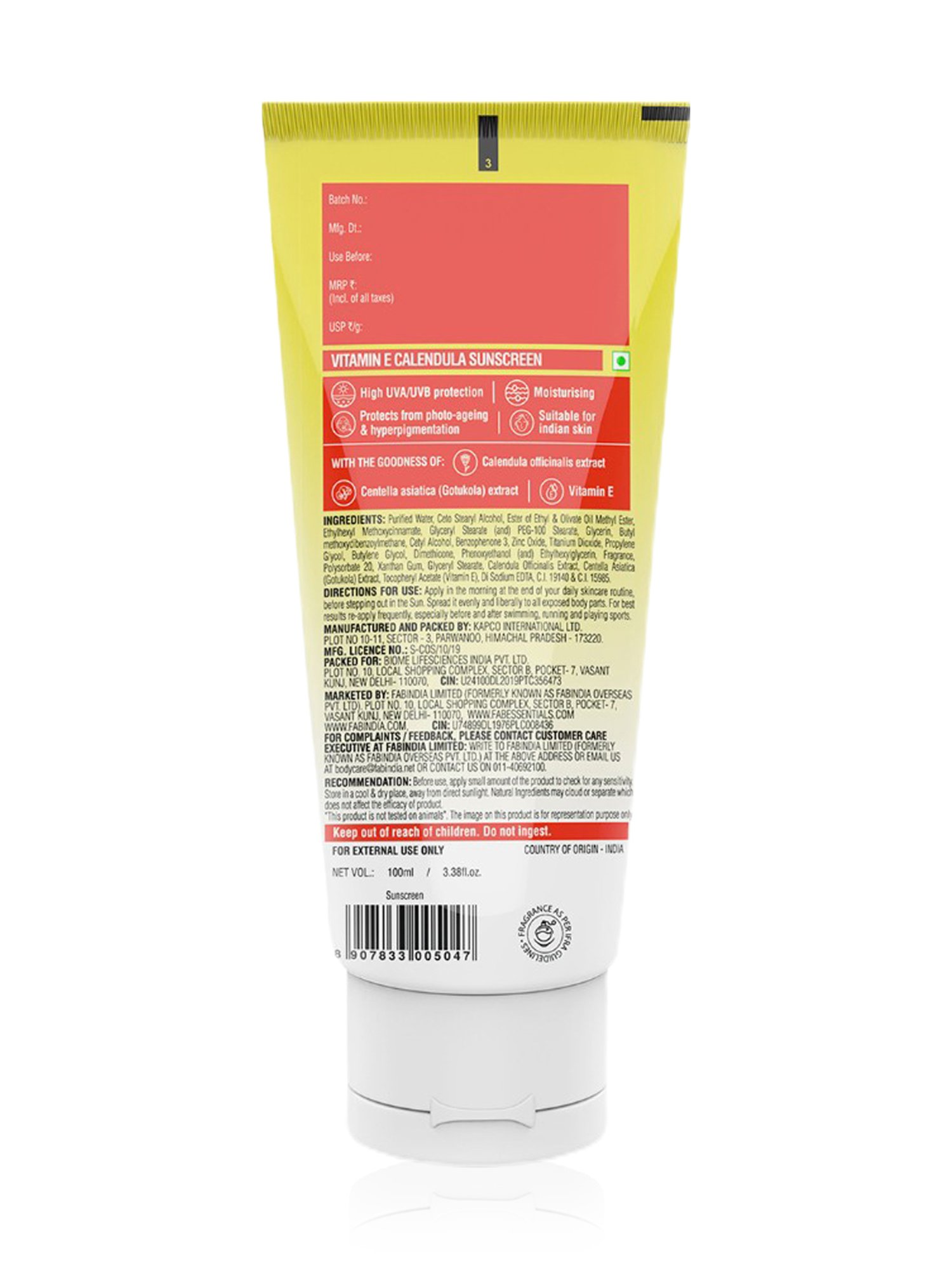 Fabessentials Vitamin E & Calendula Sunscreen - 100 gm