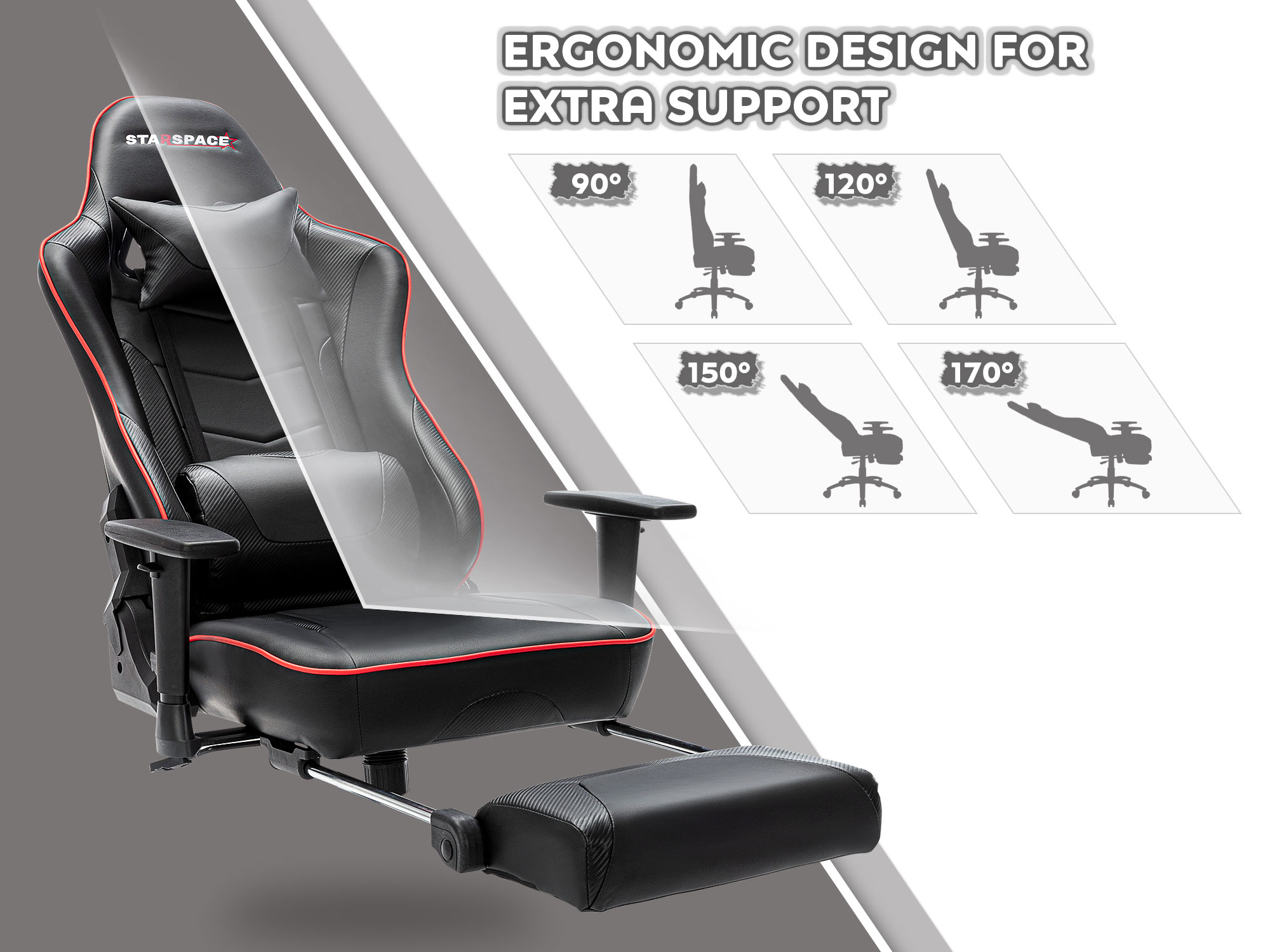 STARSPACE Ergonomic Adjustable Gaming Chair with Massage and Footrest Lumbar Support Racing Desk Chair Office Chair