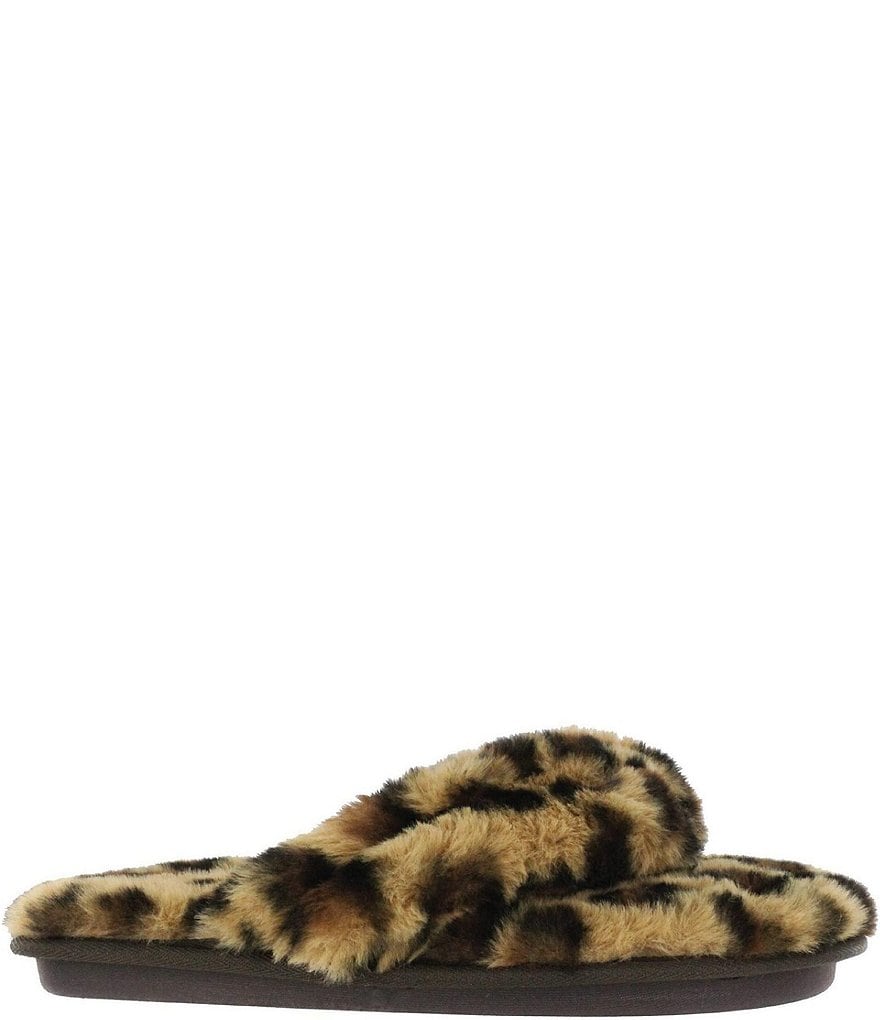 Cobian Minou Fuzzy Leopard Faux Fur Flip Flop Slippers