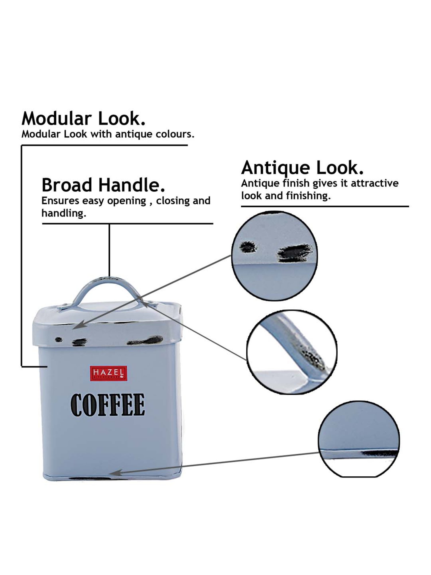 HAZEL Antique Rectangle Coffee Storage Canister Container With Handle, 1150ML, Blue