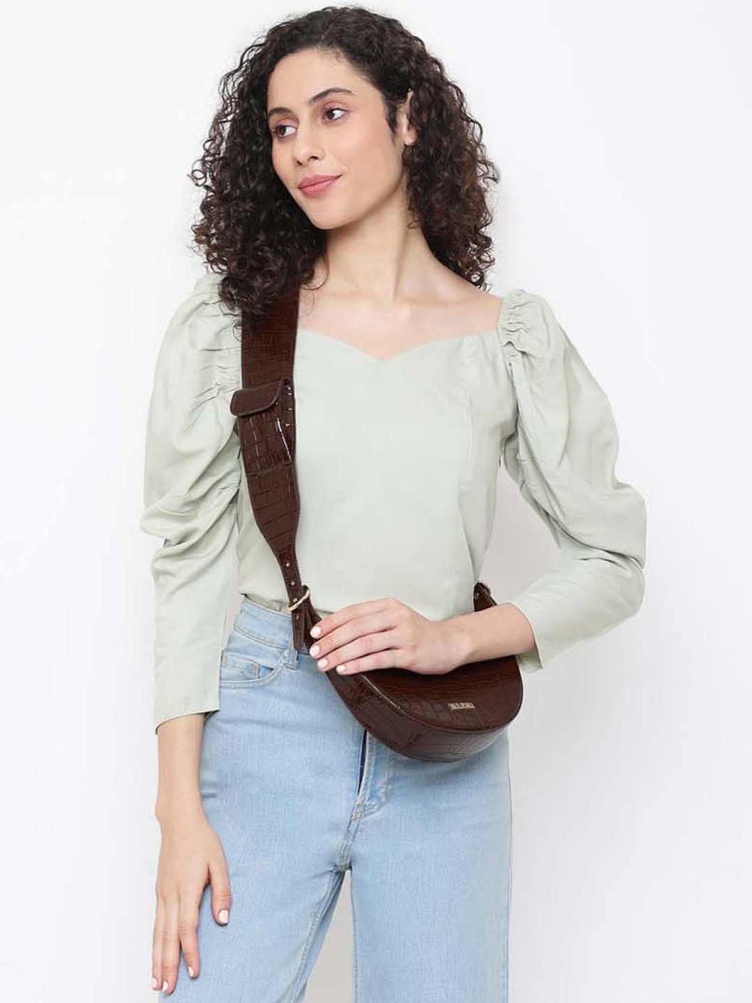 KLEIO Brown Textured Medium Sling Handbag