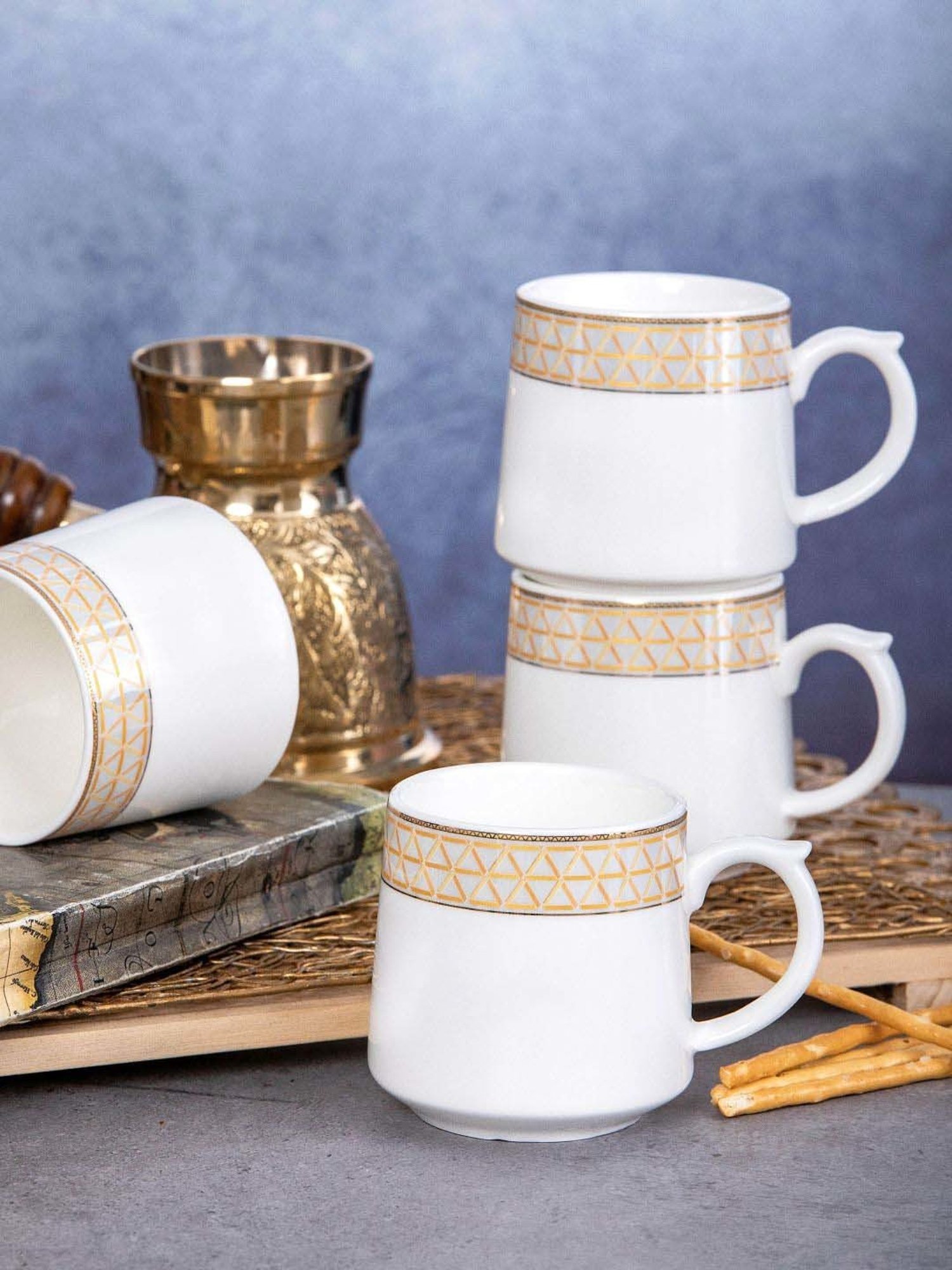 White Gold White & Golden Porcelain Coffee Mug (0.18 L) - Set of 6