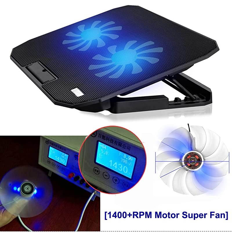10156 Office Laptop Cooling Pad Big 2Fans Super Quiet Double Sides Builtin USB Line Back Feet Stand