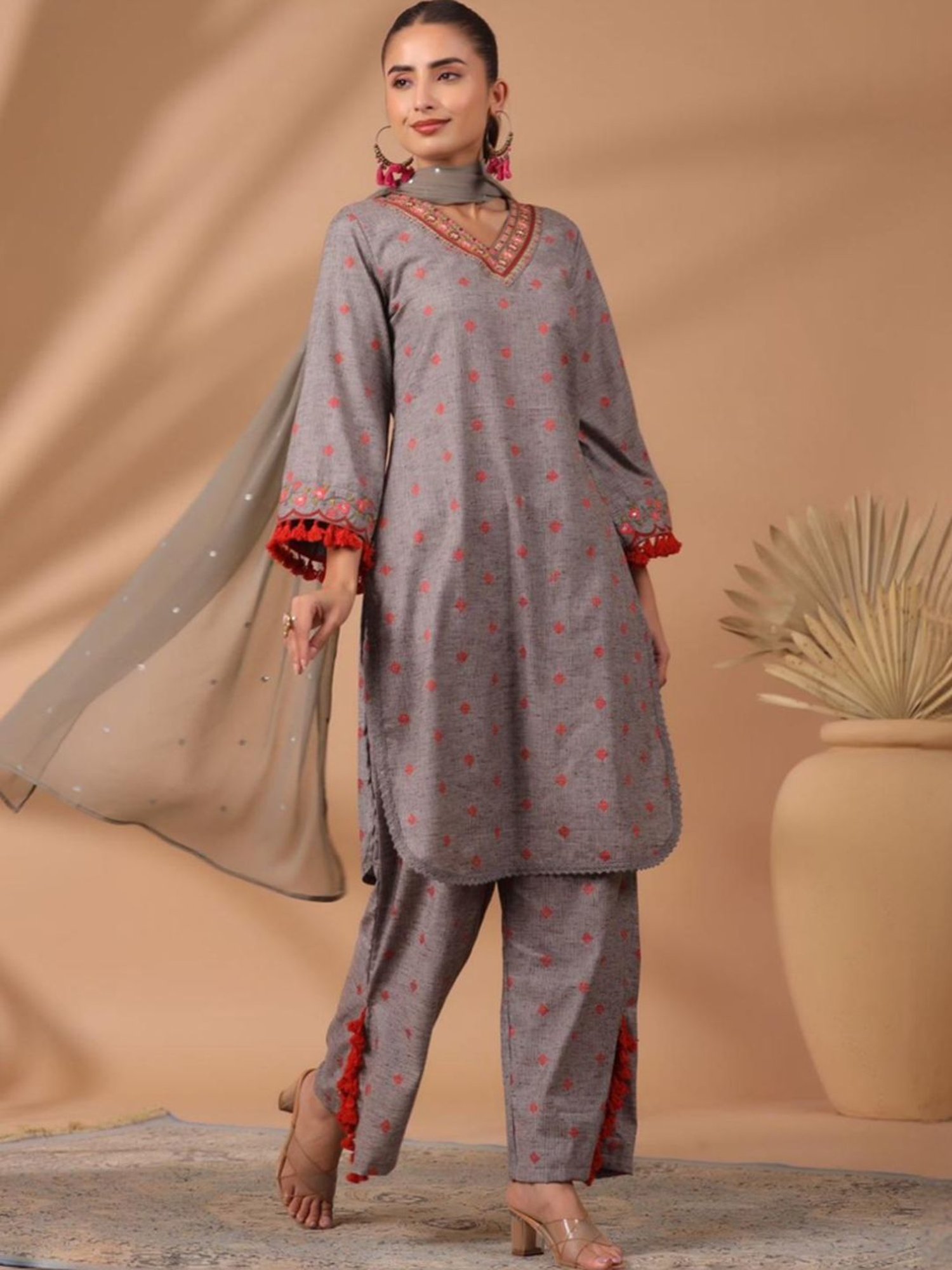 Autumnlane Aqua Poonam Cloud Cotton Kurta with Pant and Dupatta