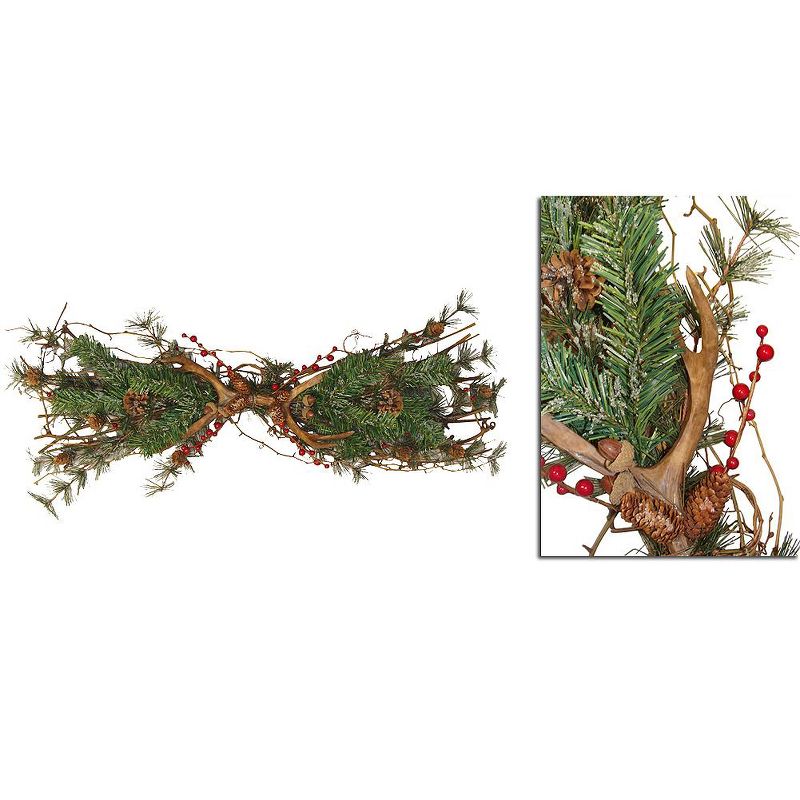 Darice 32" Icy Rustic Antlers with Pine and Berries Artificial Christmas Swag - Unlit