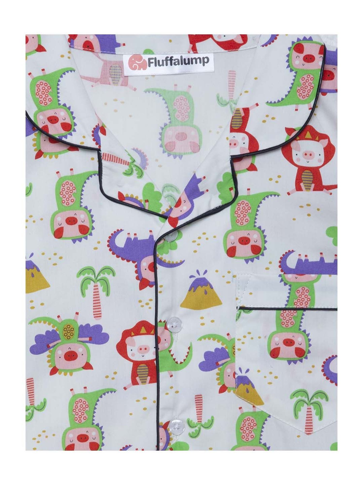 Fluffalump Boys Multicolor Cotton Printed Nightwear Top & Pants Set