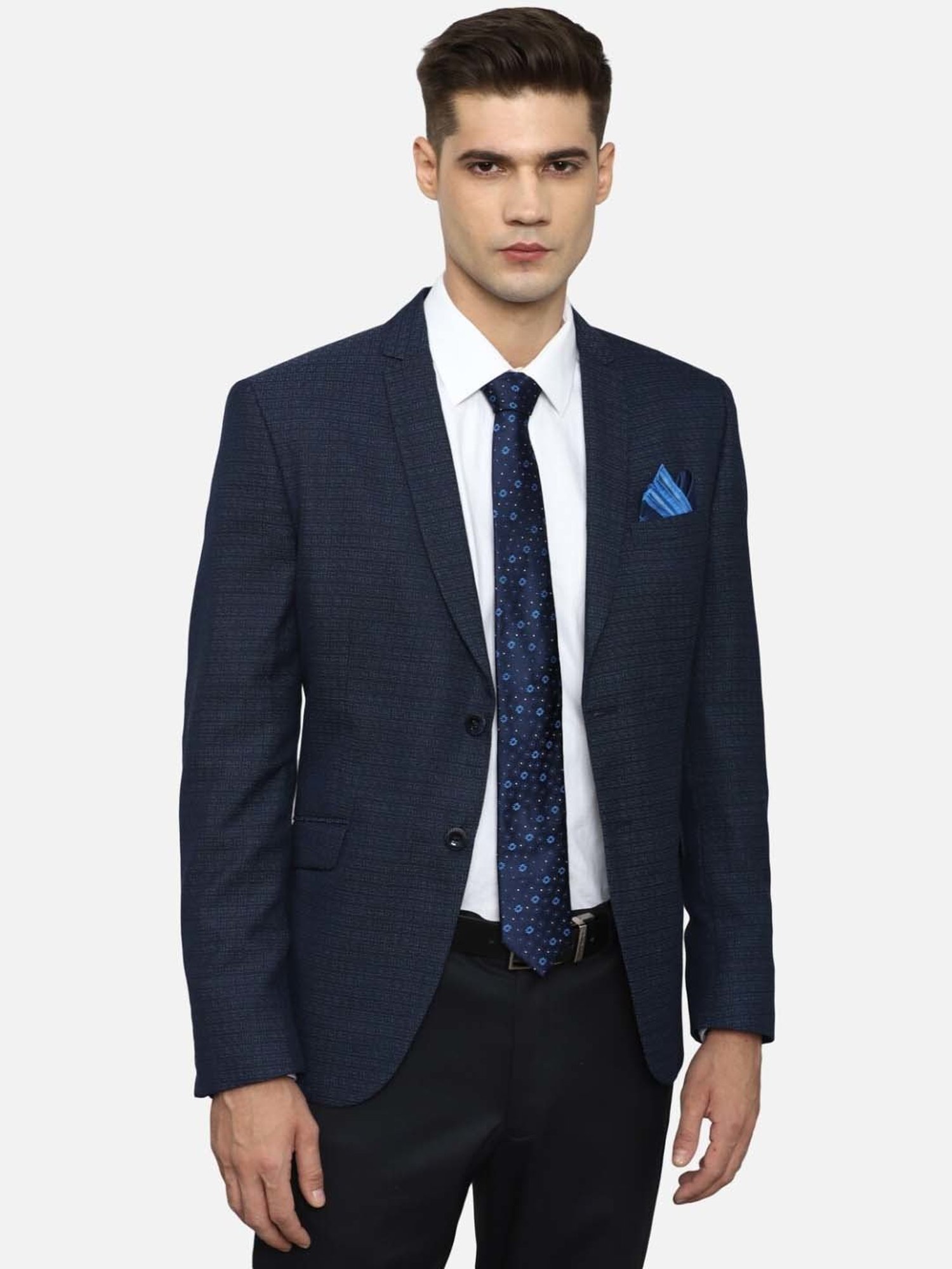 Louis Philippe Navy Printed Tie with Pocket Square