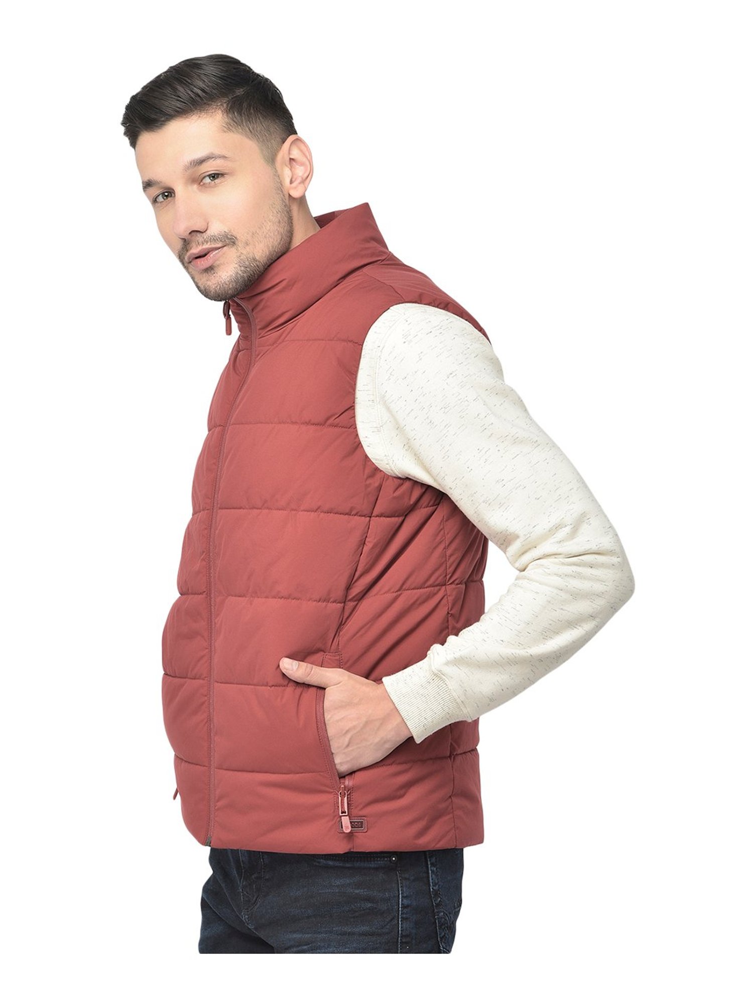 Woods Maroon High Neck Polyester Jacket