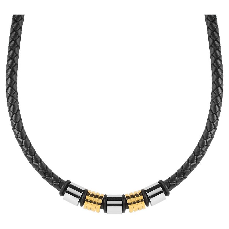 Men's Crucible Two-Tone Braided Leather Beaded Necklace