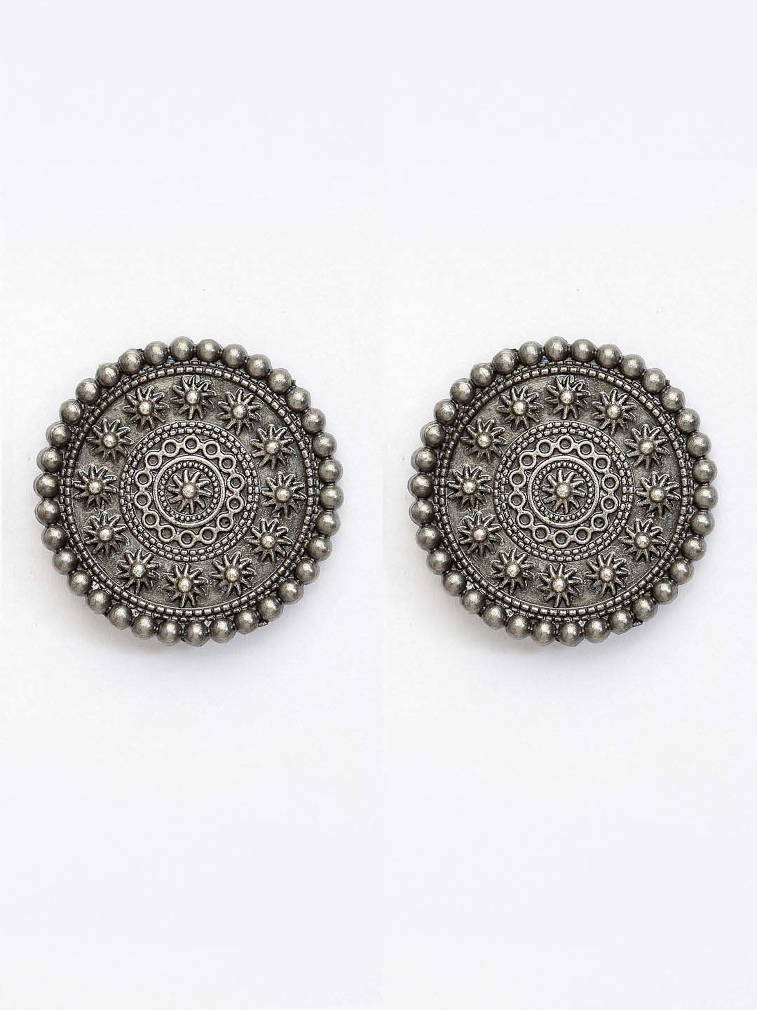 Panash Oxidized Silver-Toned Oversized Circular Stud Earrings