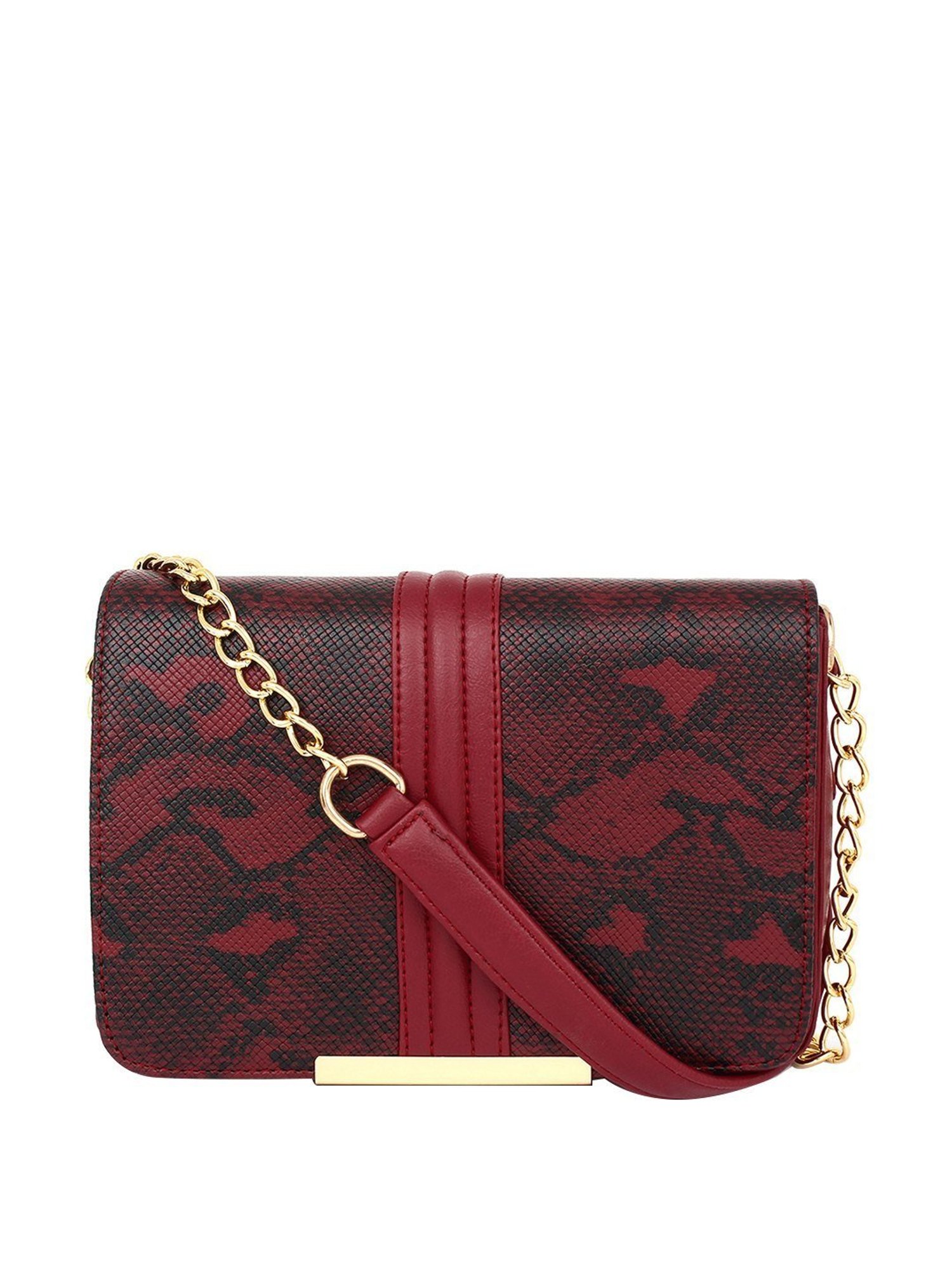 Yelloe Maroon Printed Medium Sling Handbag