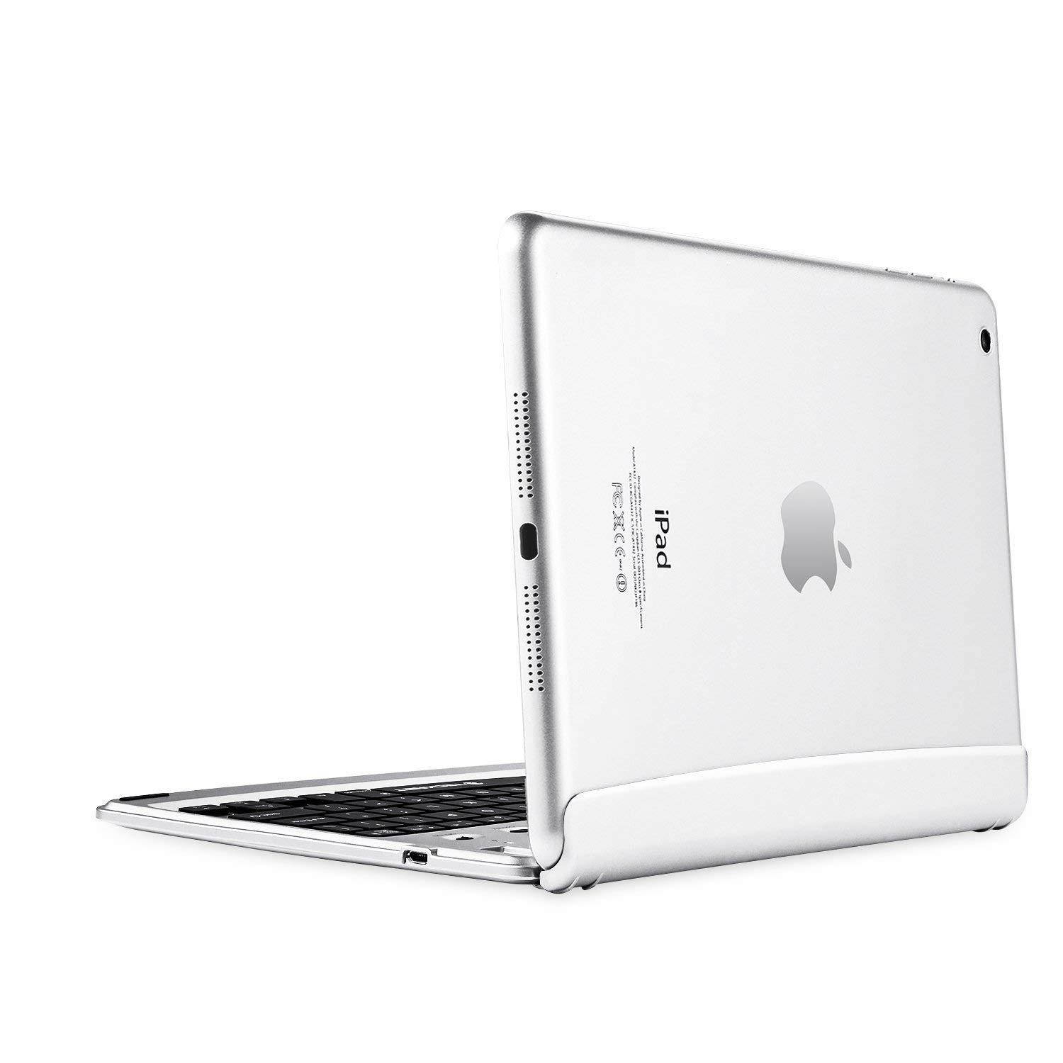 Arteck Ultra-Thin Apple iPad Air 2/9.7-inch iPad Pro Bluetooth Keyboard Folio Case Cover with Built-in Stand Groove for Apple iPad Air 2 with 130 Degree Swivel Rotating-Silver