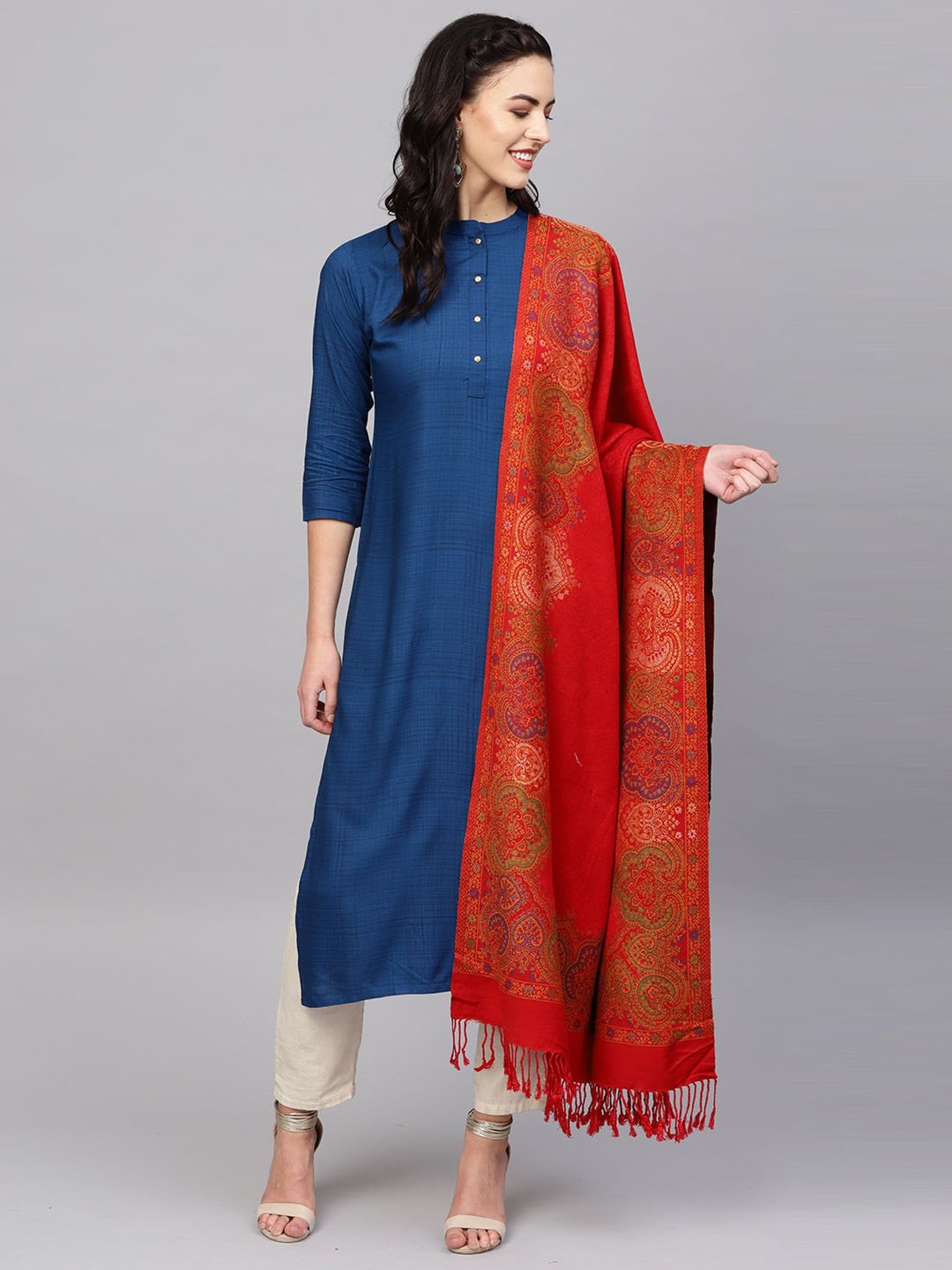 Indo Era Red Woven Pattern Stole