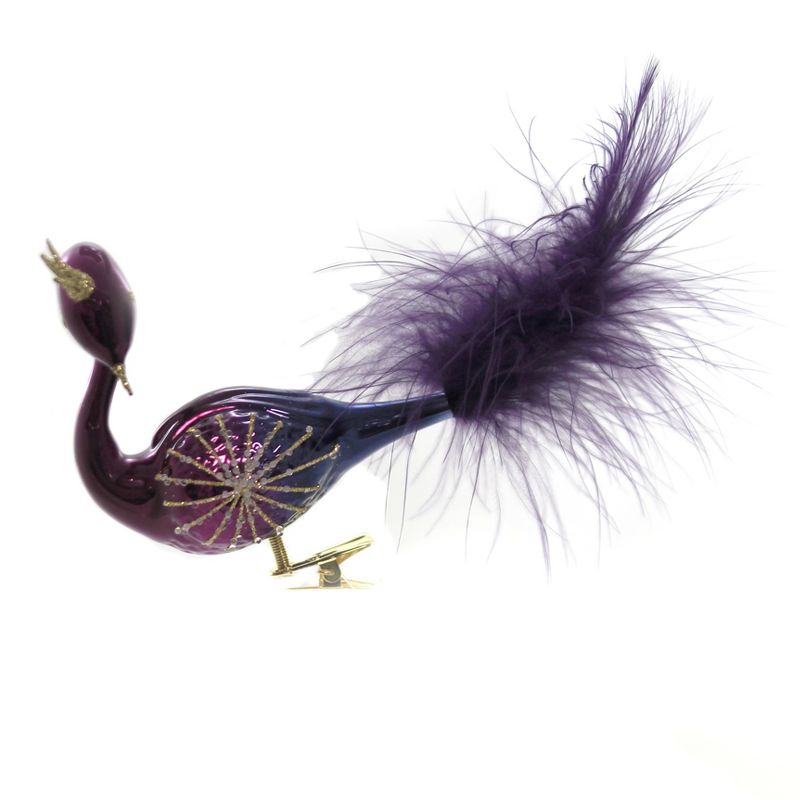 Golden Bell Collection 4.0" Merlot & Gold Clip On Peacock Ornament Bird Feather Crown  -  Tree Ornaments