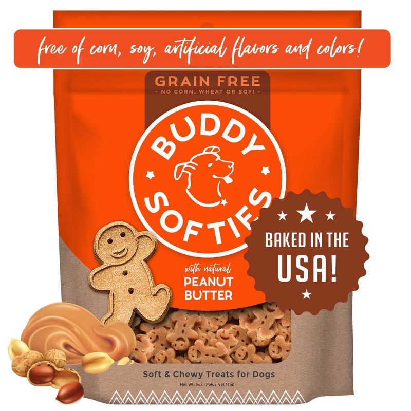 Buddy Biscuits Grain-Free Soft and Chewy Treats with Peanut Butter Dry Dog Treats - 5oz