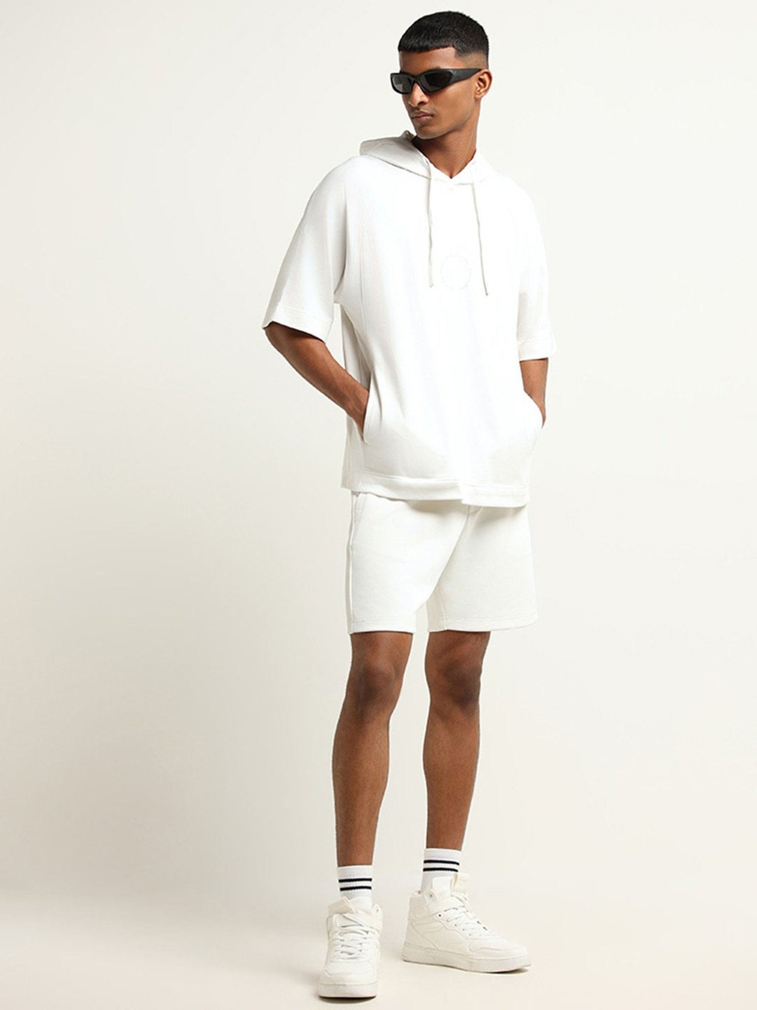 Studiofit by Westside White Solid Mid Rise Relaxed Fit Shorts