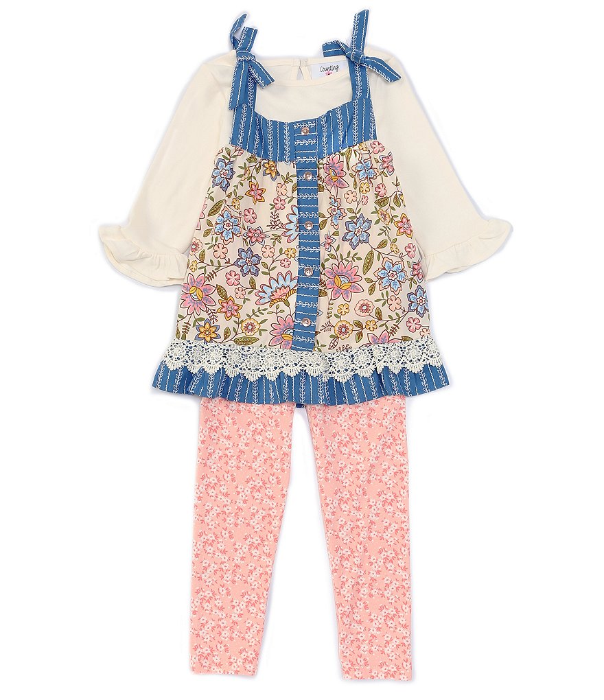 Rare Editions Little Girls 4-6X Printed Chiffon Jumpsuit & Denim Vest Set
