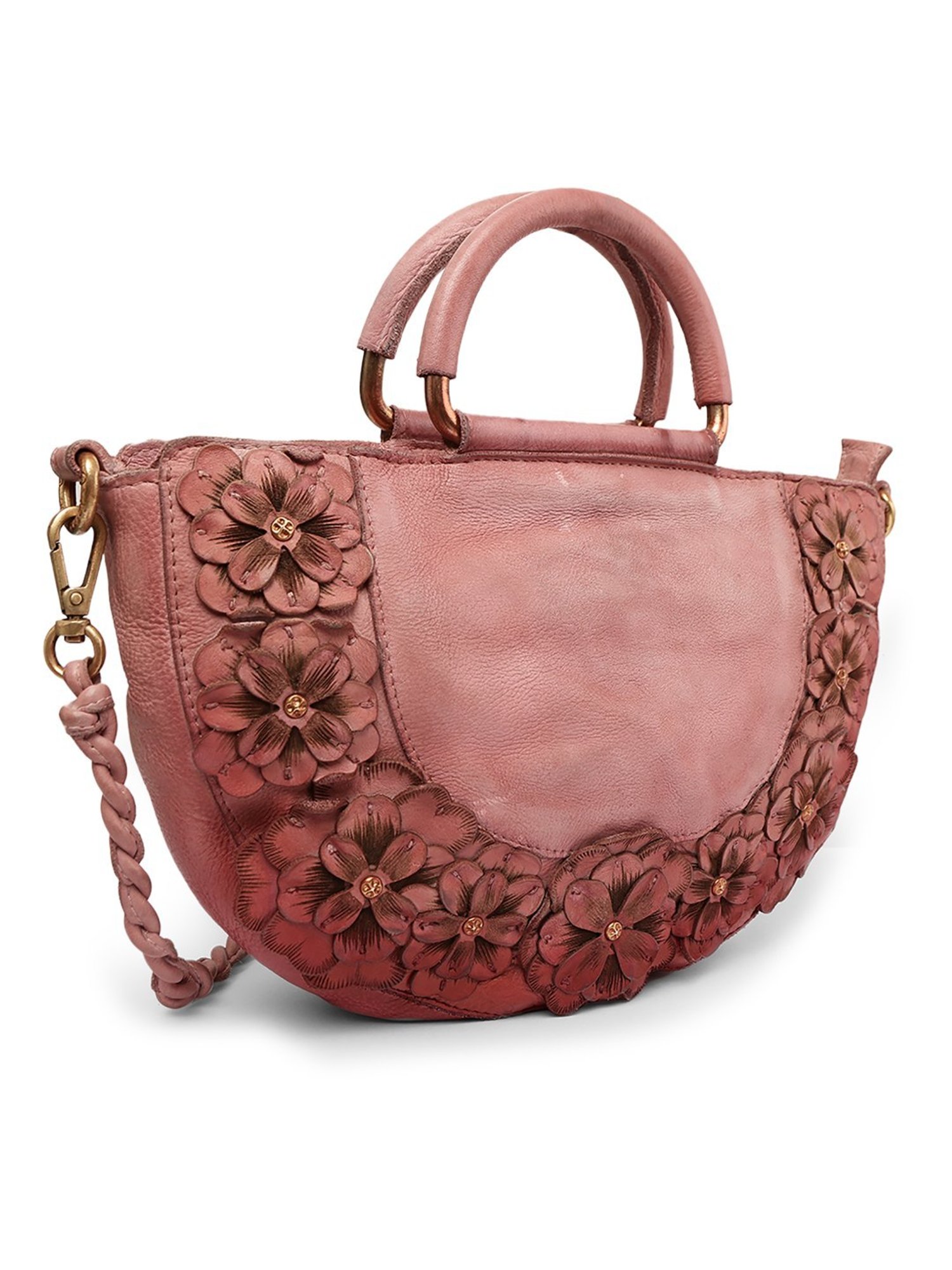 Art N Vintage Roseate Rose Pink Leather Floral Medium Handbag