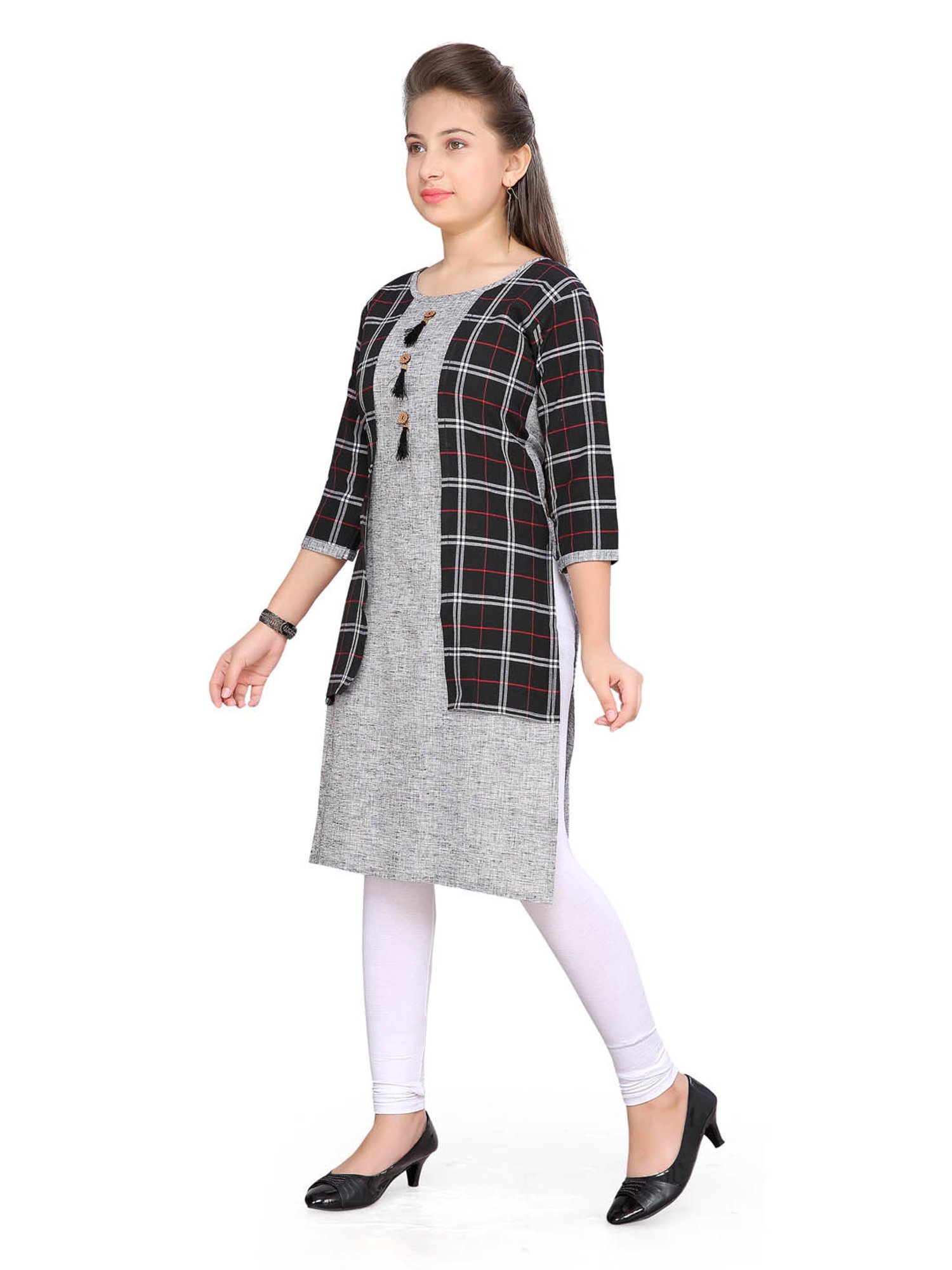 Aarika Kids Grey & Black Checks Kurti