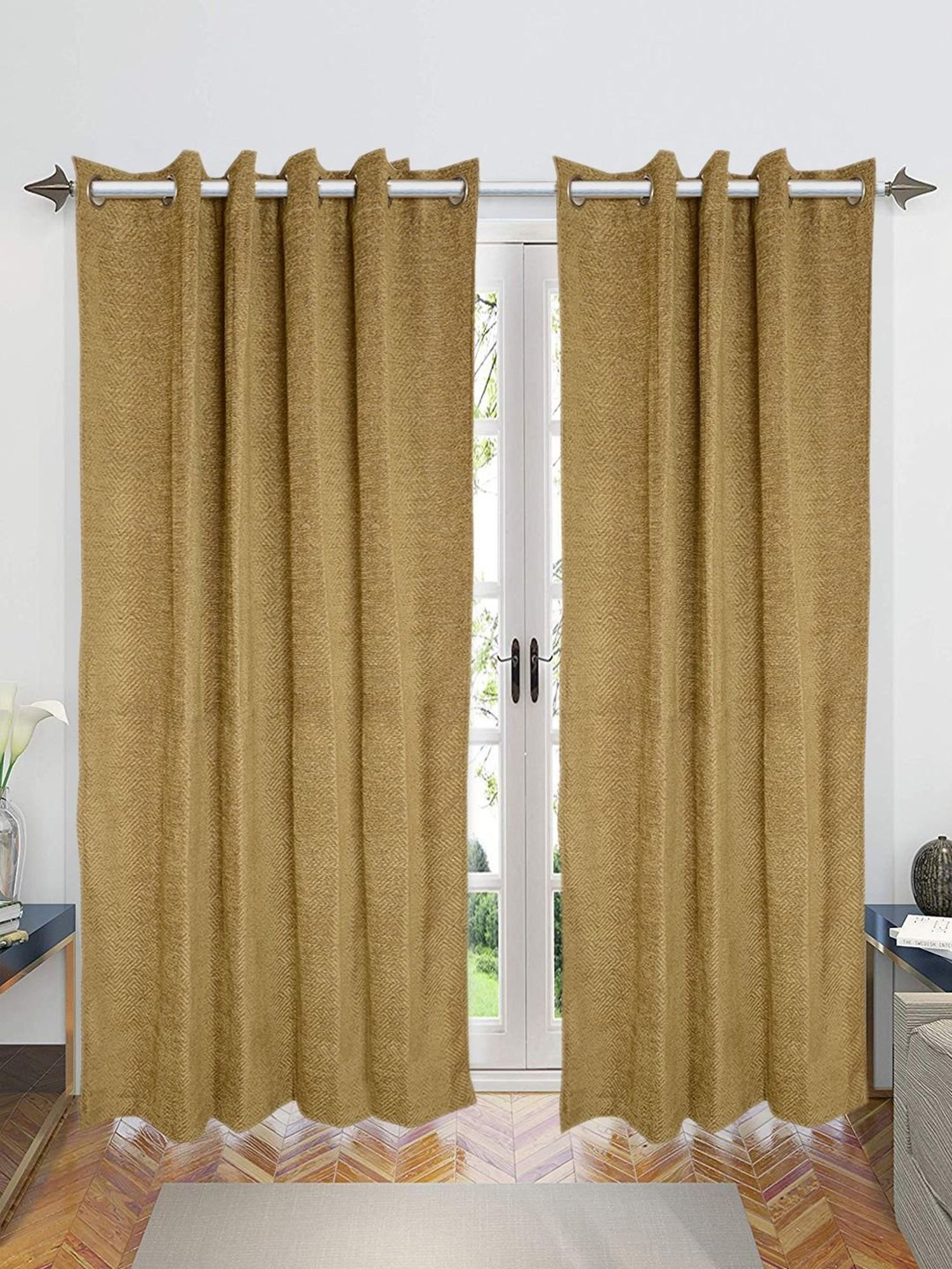 Saralhome  Pacman Chenille Blackout Long Door Curtains 2pc, Gold. 4x9 Ft