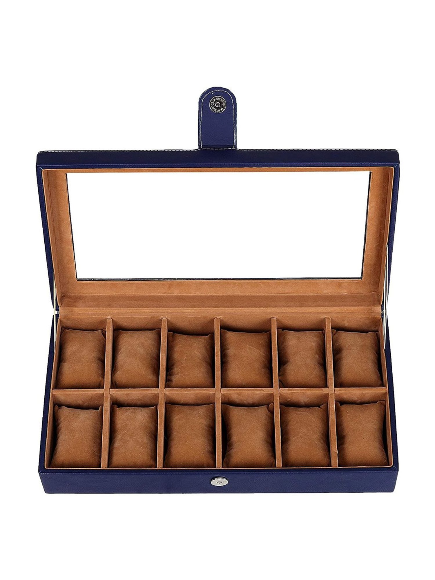 Leather World Blue Watch Box Holder Organizer Case in 12 Slots