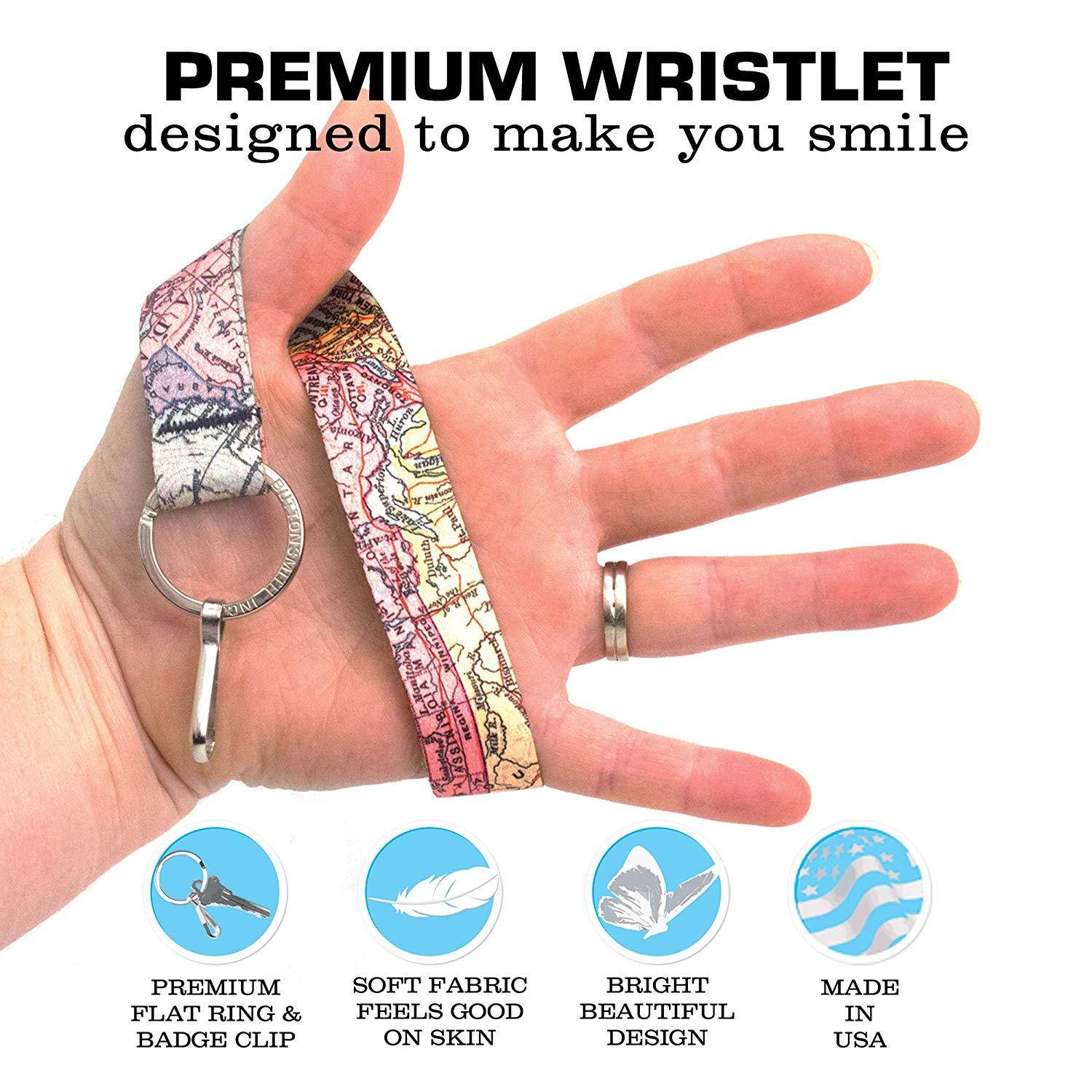 Buttonsmith Vintage Map Premium Wristlet - Made in USA