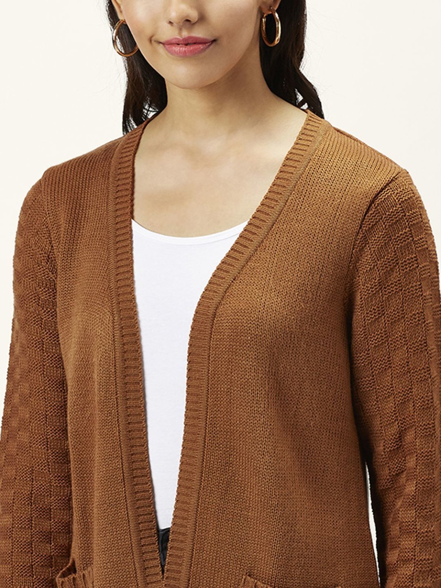 Honey by Pantaloons Brown Self Pattern Cardigan